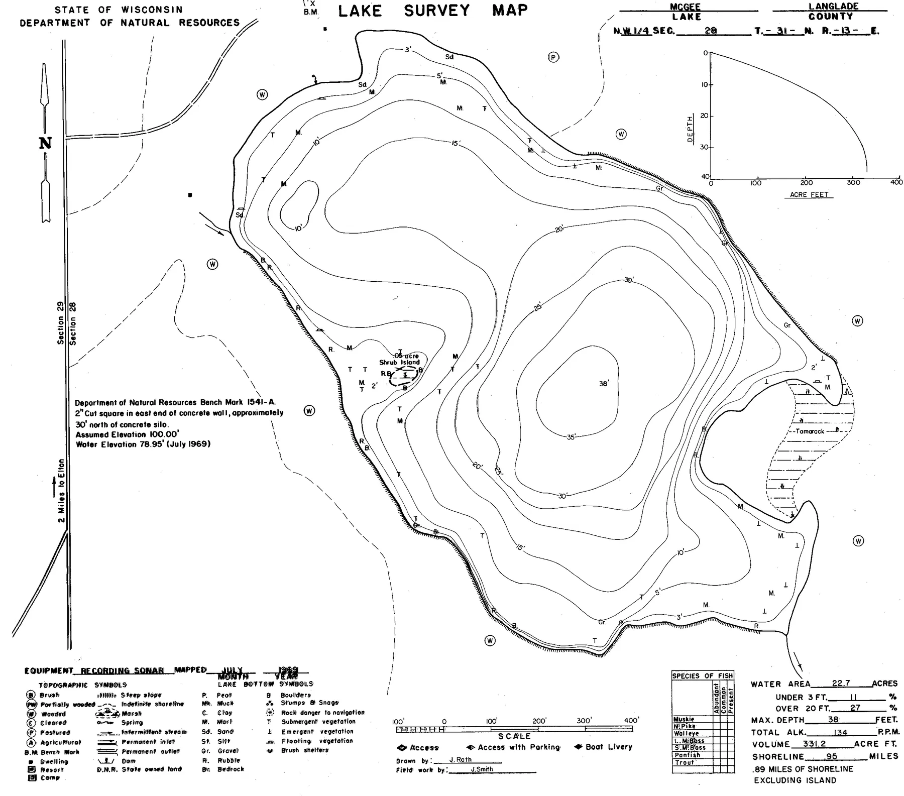 McGee Lake historical Wisconsin DNR depth map sheet 1