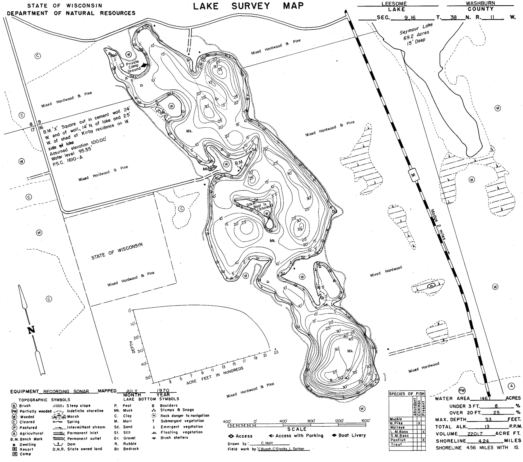 Leesome Lake historical Wisconsin DNR depth map sheet 1
