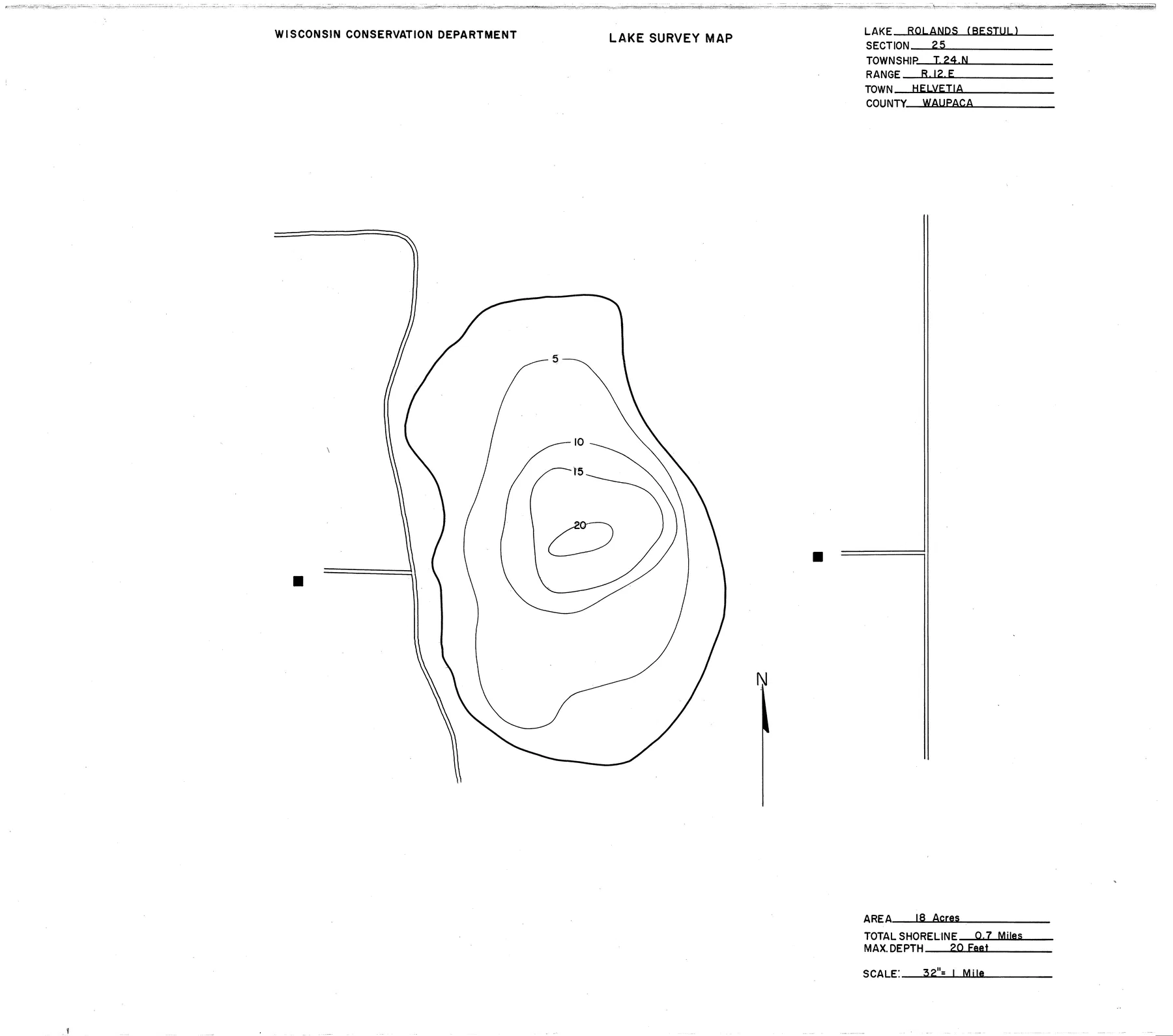Roland Lake historical Wisconsin DNR depth map sheet 1