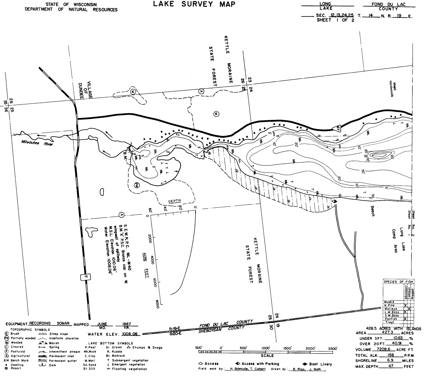 Tittle Lake historical Wisconsin DNR depth map sheet 2