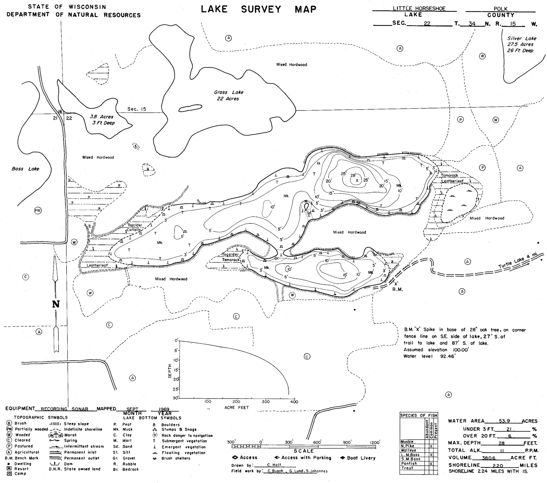 Little Horseshoe Lake historical Wisconsin DNR depth map sheet 1