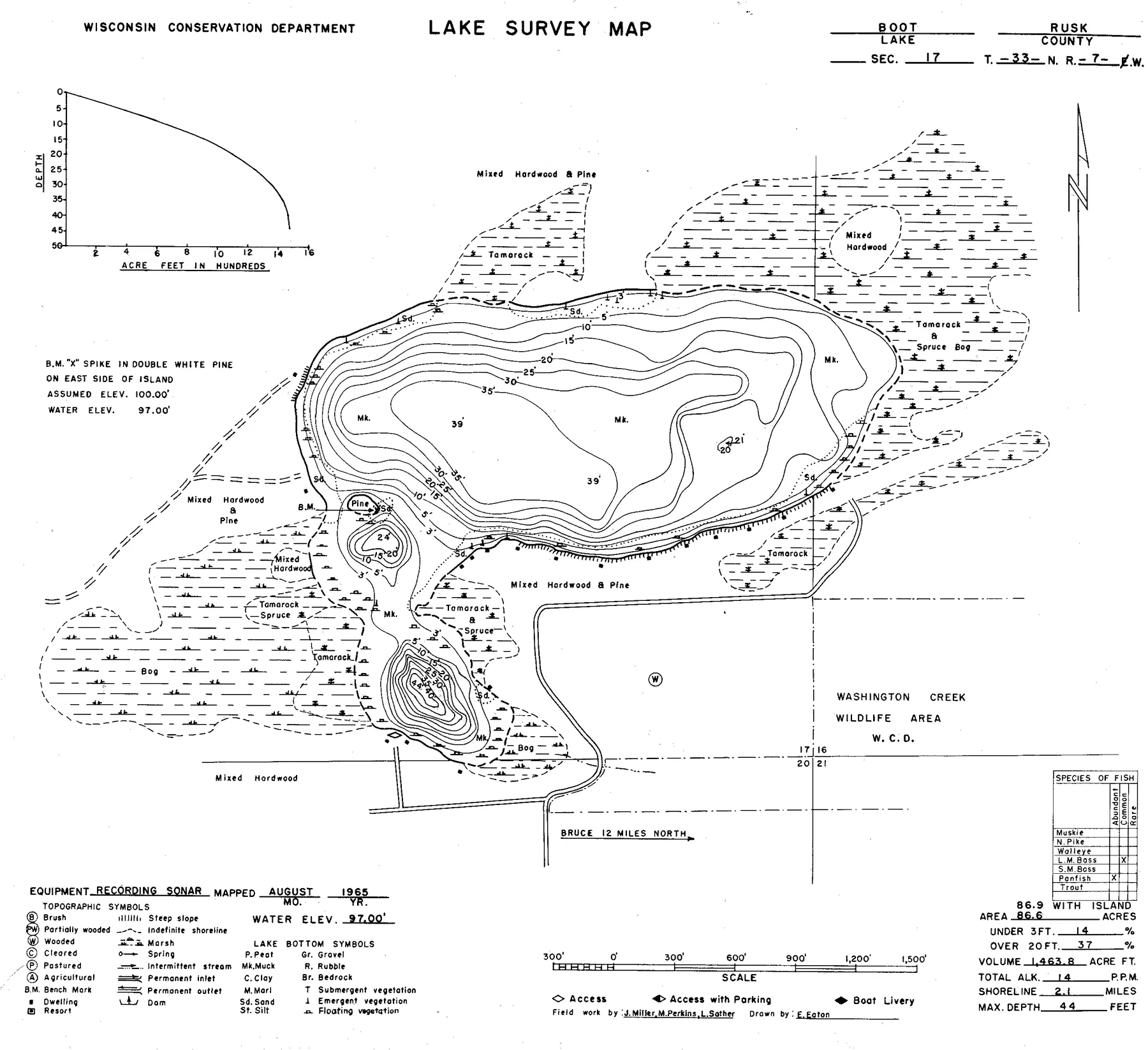 Boot Lake historical Wisconsin DNR depth map sheet 1