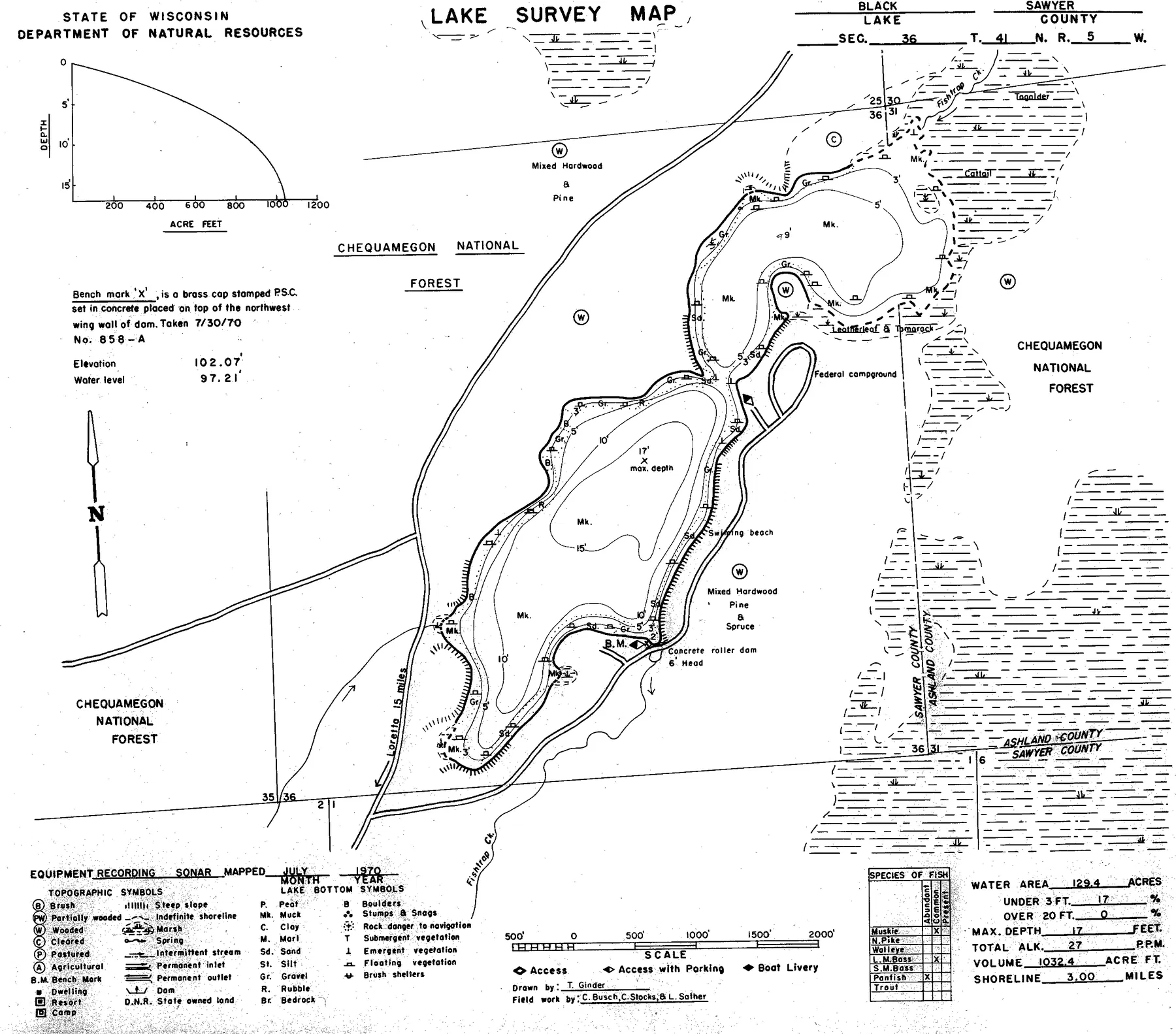 Black Lake historical Wisconsin DNR depth map sheet 1