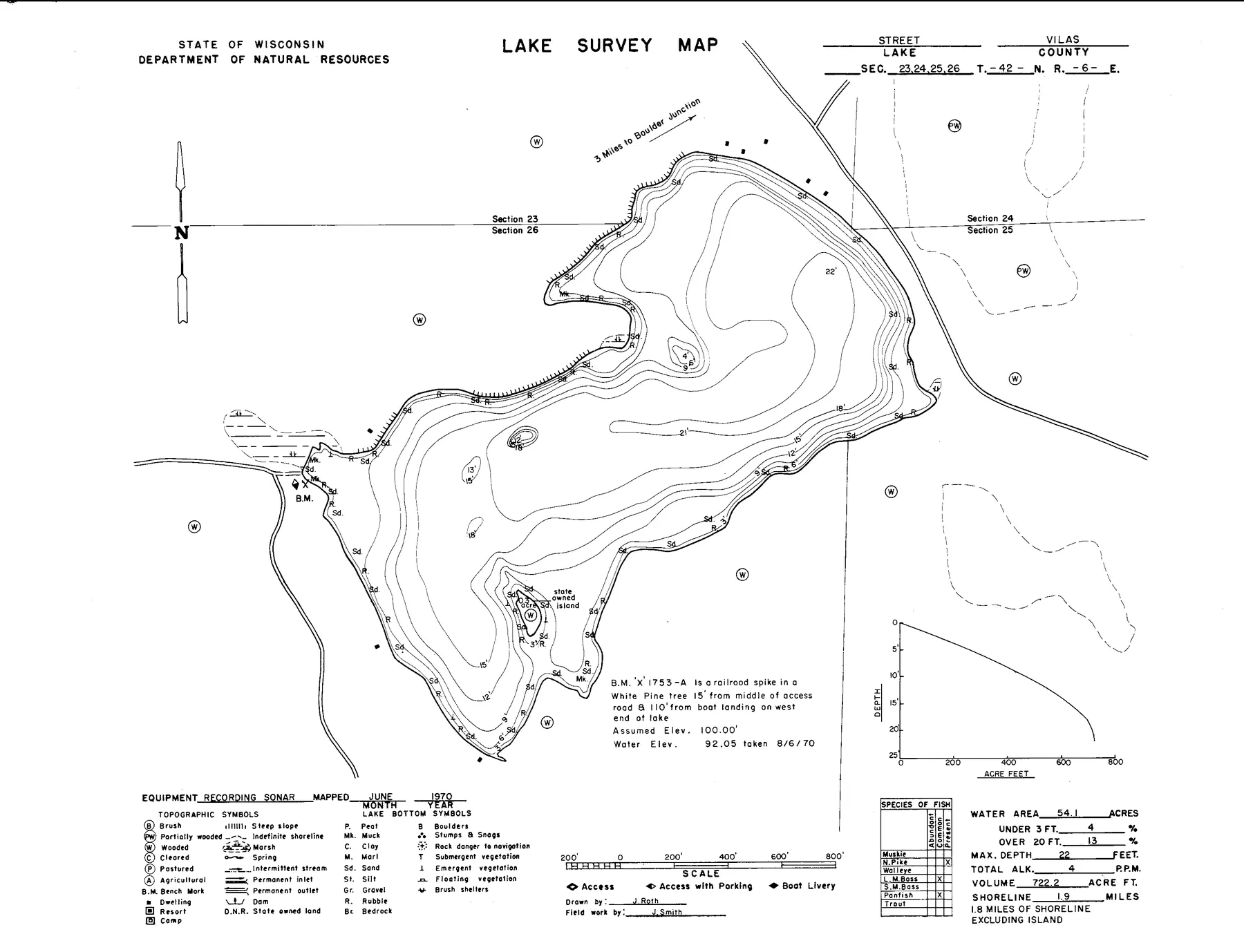 Street Lake historical Wisconsin DNR depth map sheet 1