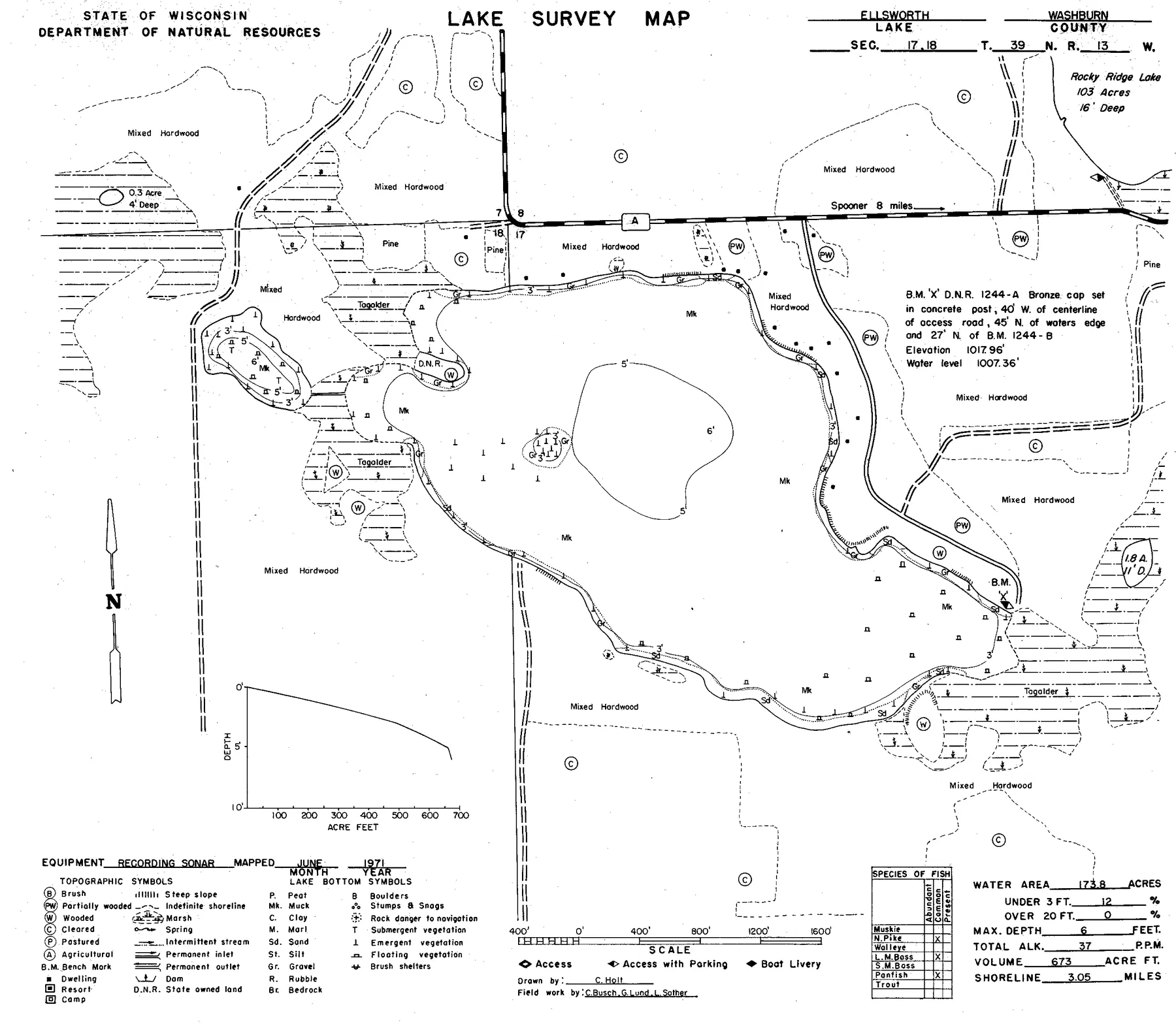 Ellsworth Lake historical Wisconsin DNR depth map sheet 1