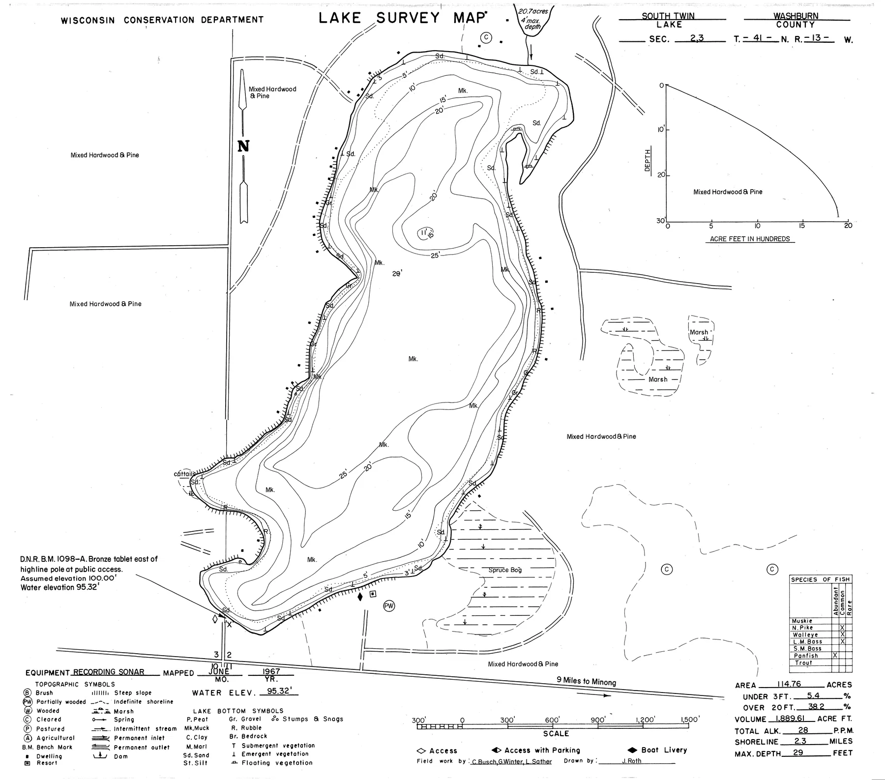 South Twin Lake historical Wisconsin DNR depth map sheet 1
