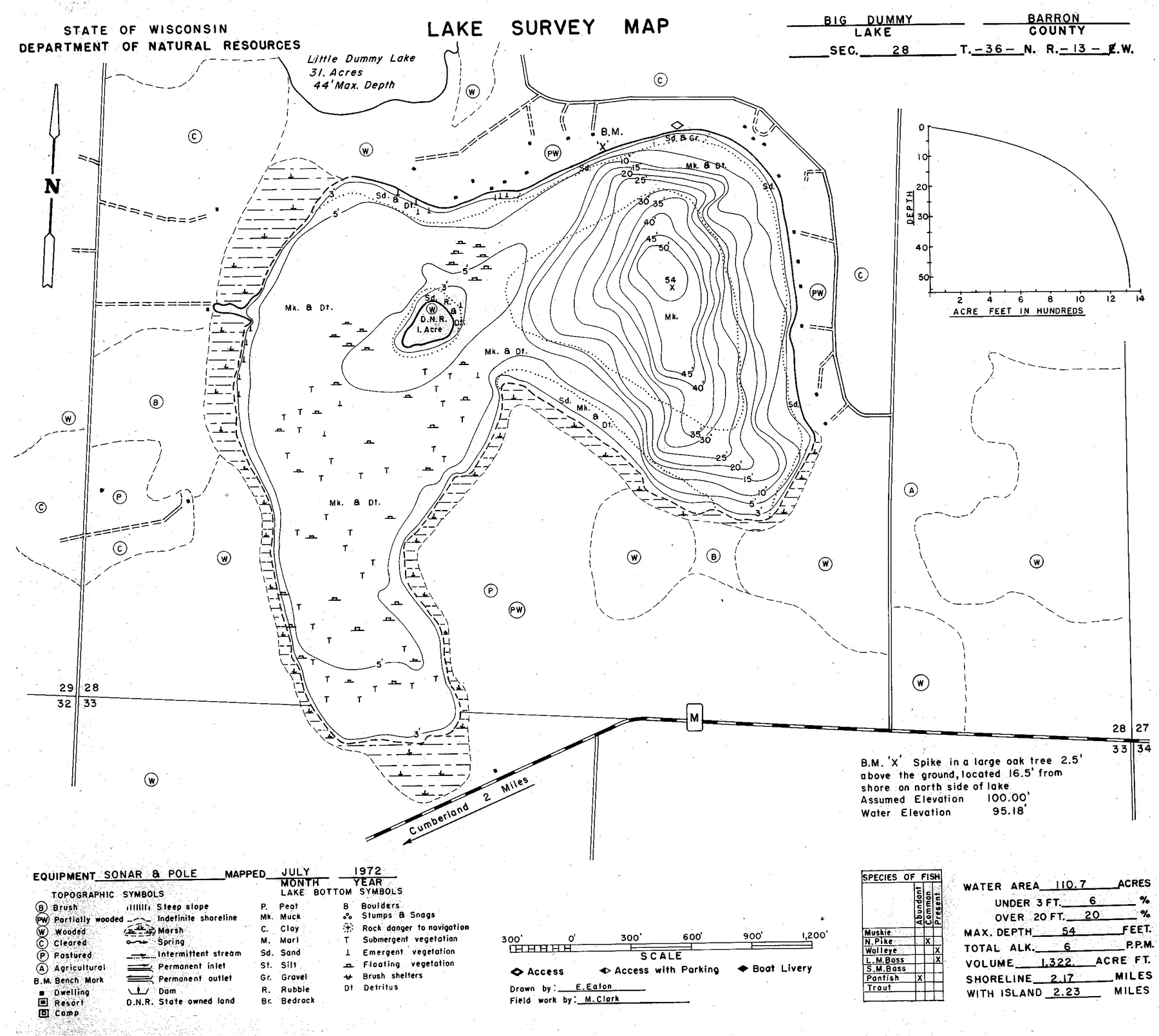 Big Dummy Lake historical Wisconsin DNR depth map sheet 1