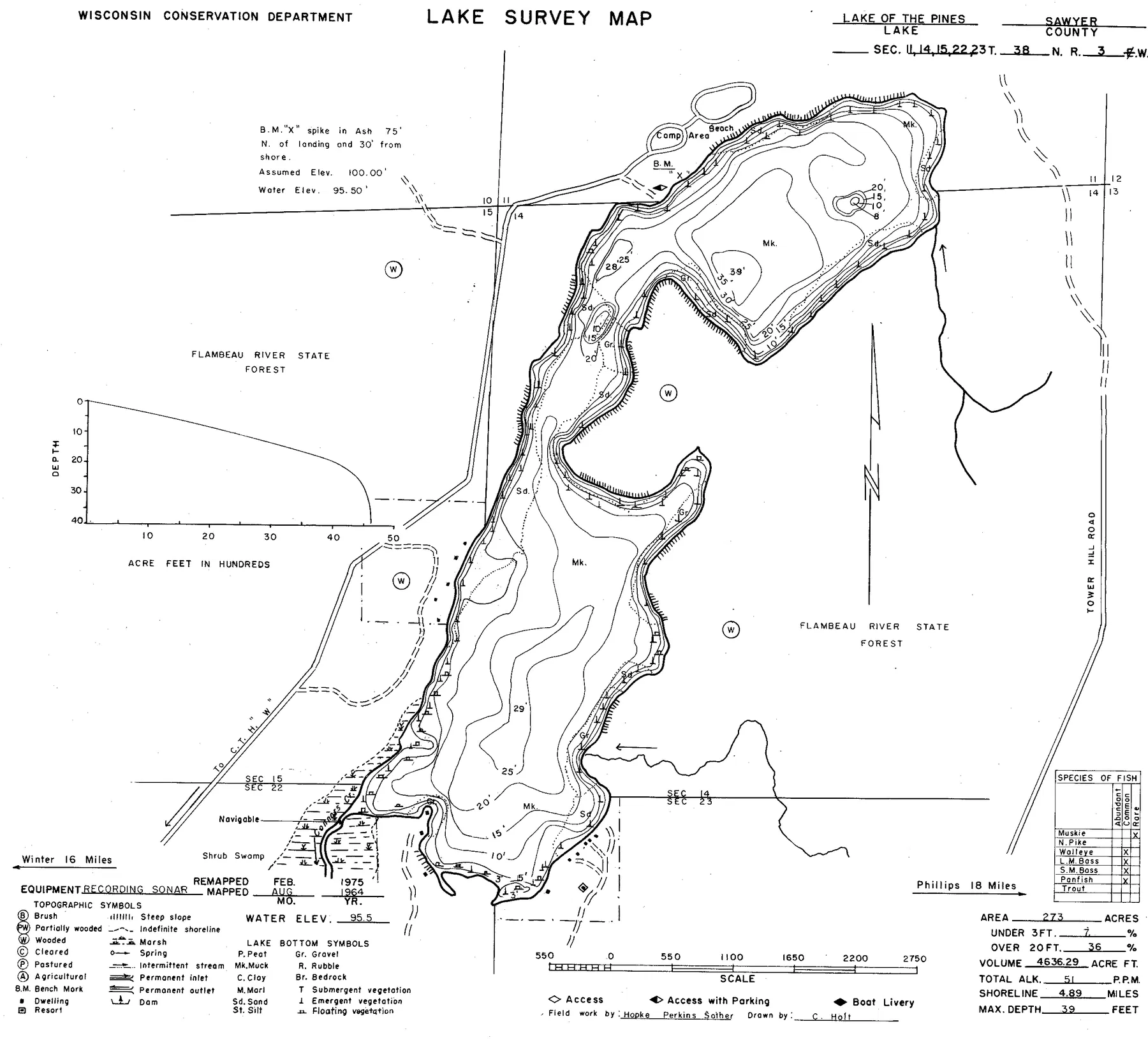 Lake of the Pines historical Wisconsin DNR depth map sheet 1