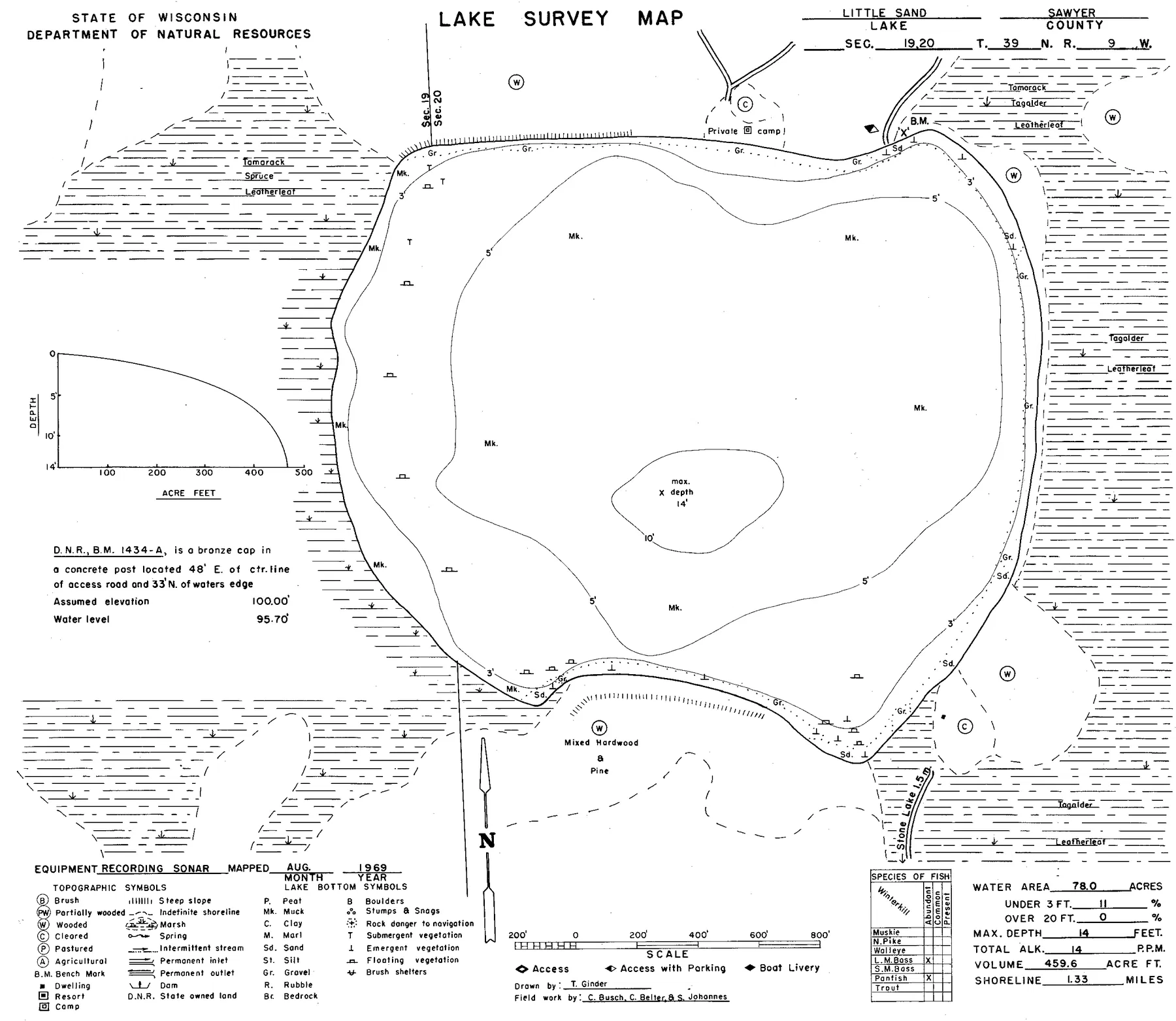 Little Sand Lake historical Wisconsin DNR depth map sheet 1