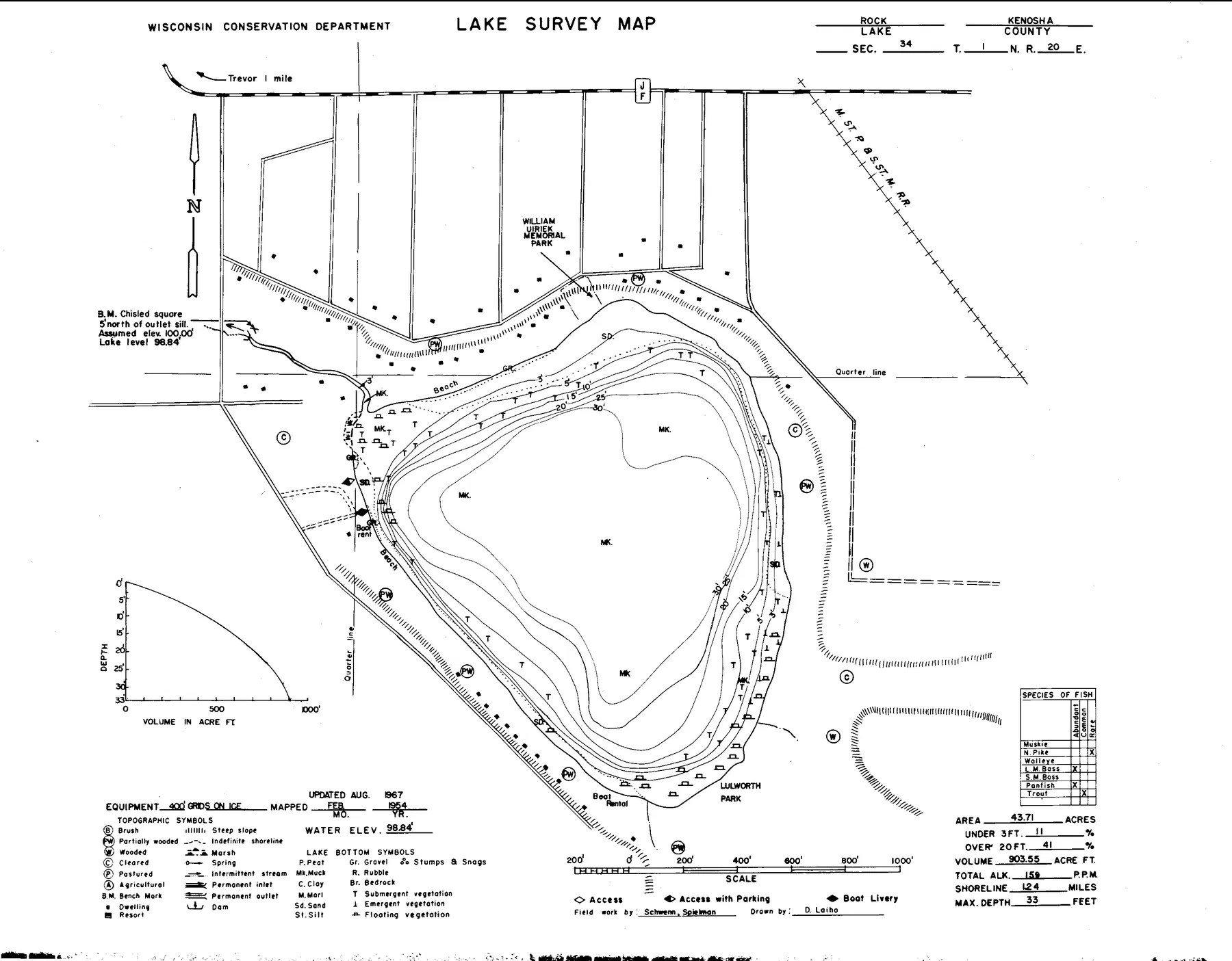 Rock Lake historical Wisconsin DNR depth map sheet 1
