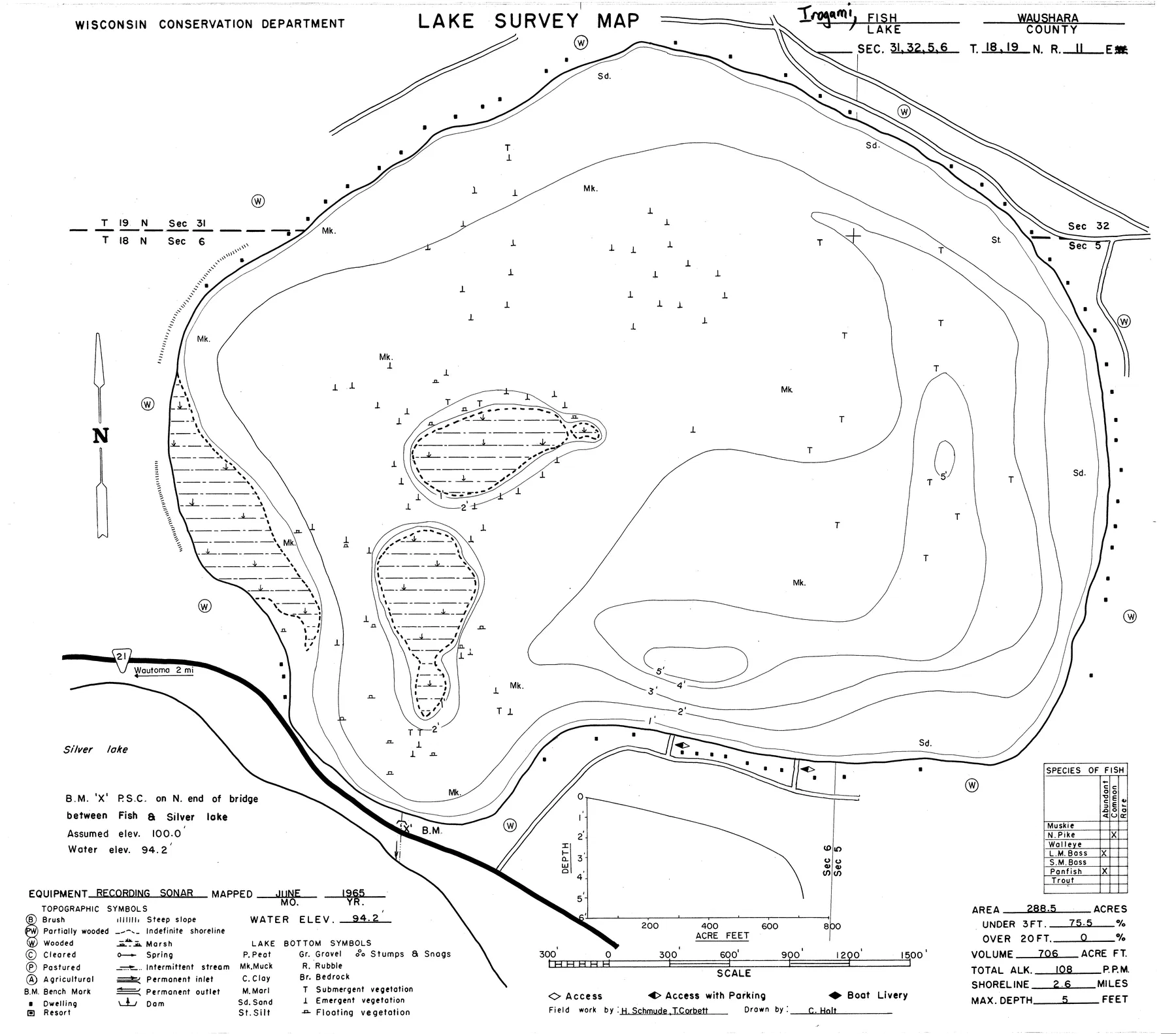 Irogami Lake historical Wisconsin DNR depth map sheet 1