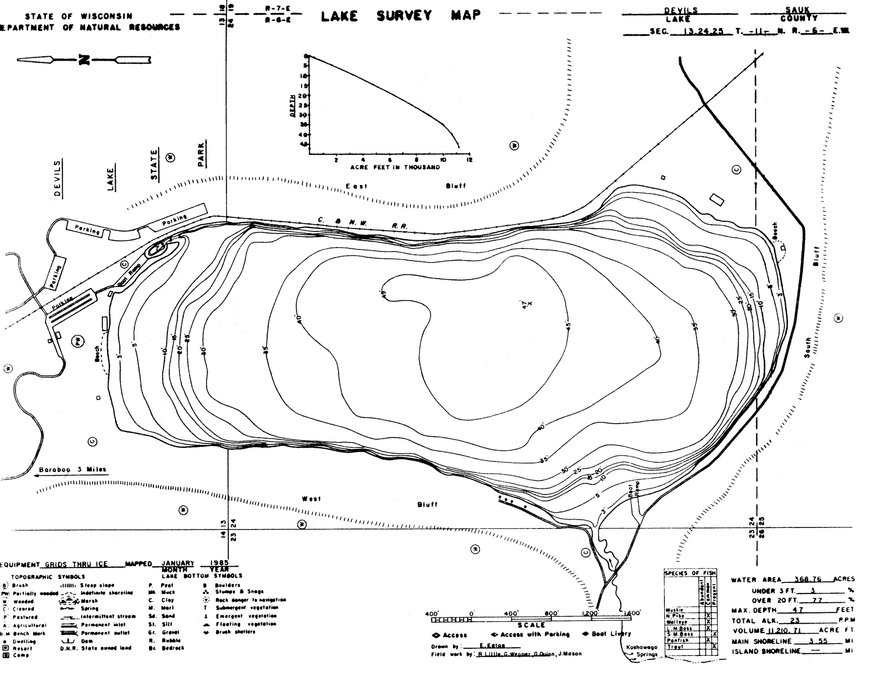 Devils Lake historical Wisconsin DNR depth map sheet 1