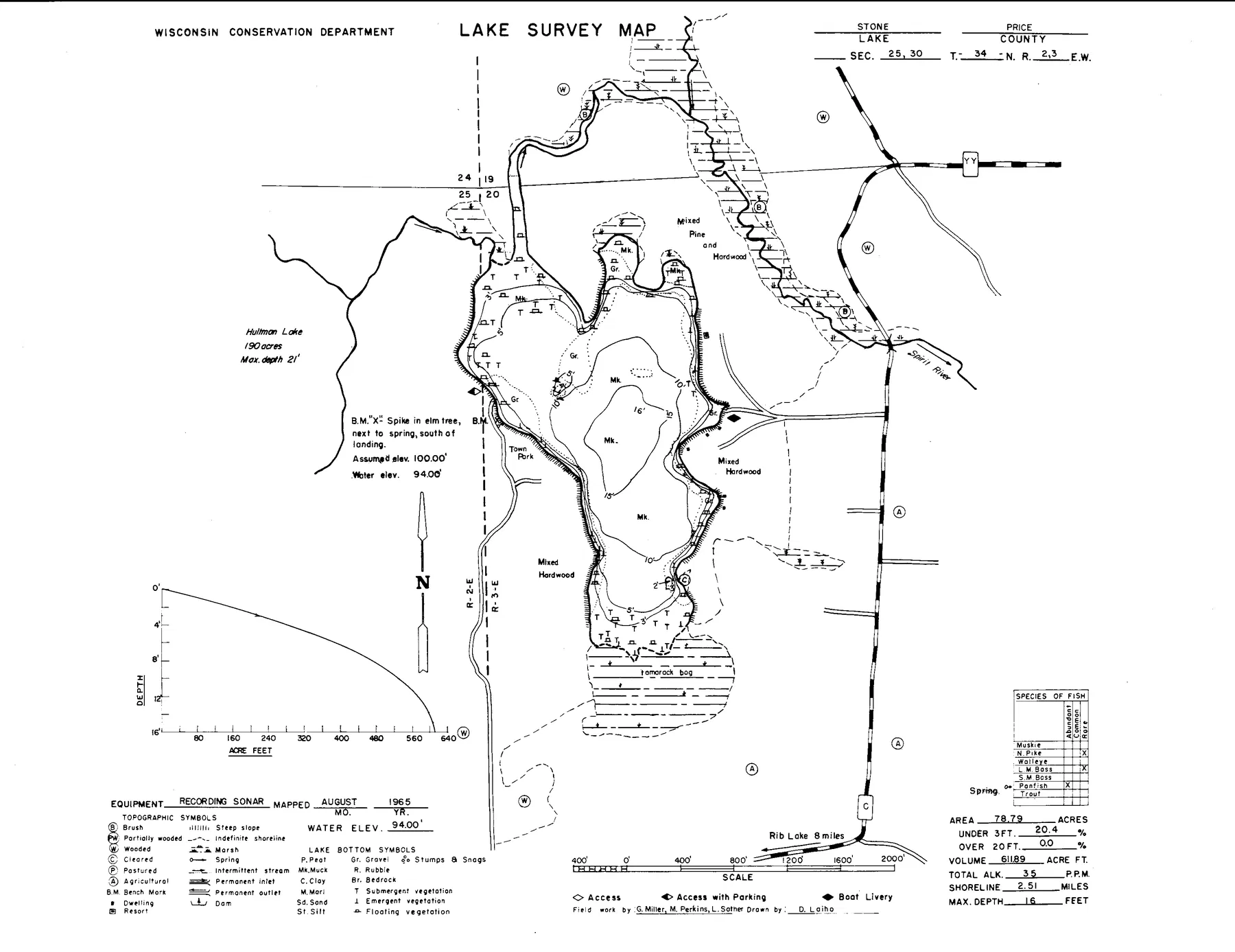 Stone Lake historical Wisconsin DNR depth map sheet 1