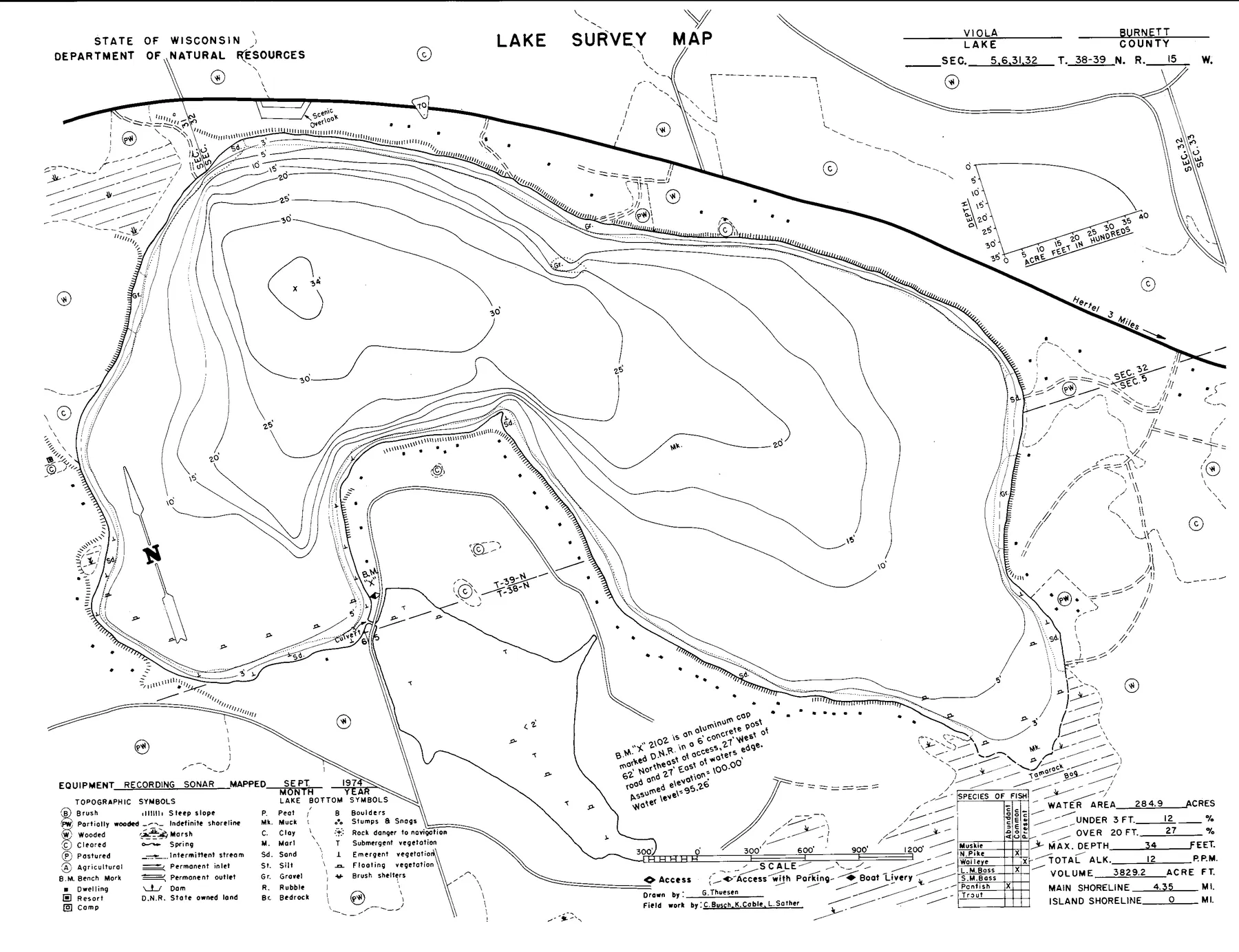 Viola Lake historical Wisconsin DNR depth map sheet 1
