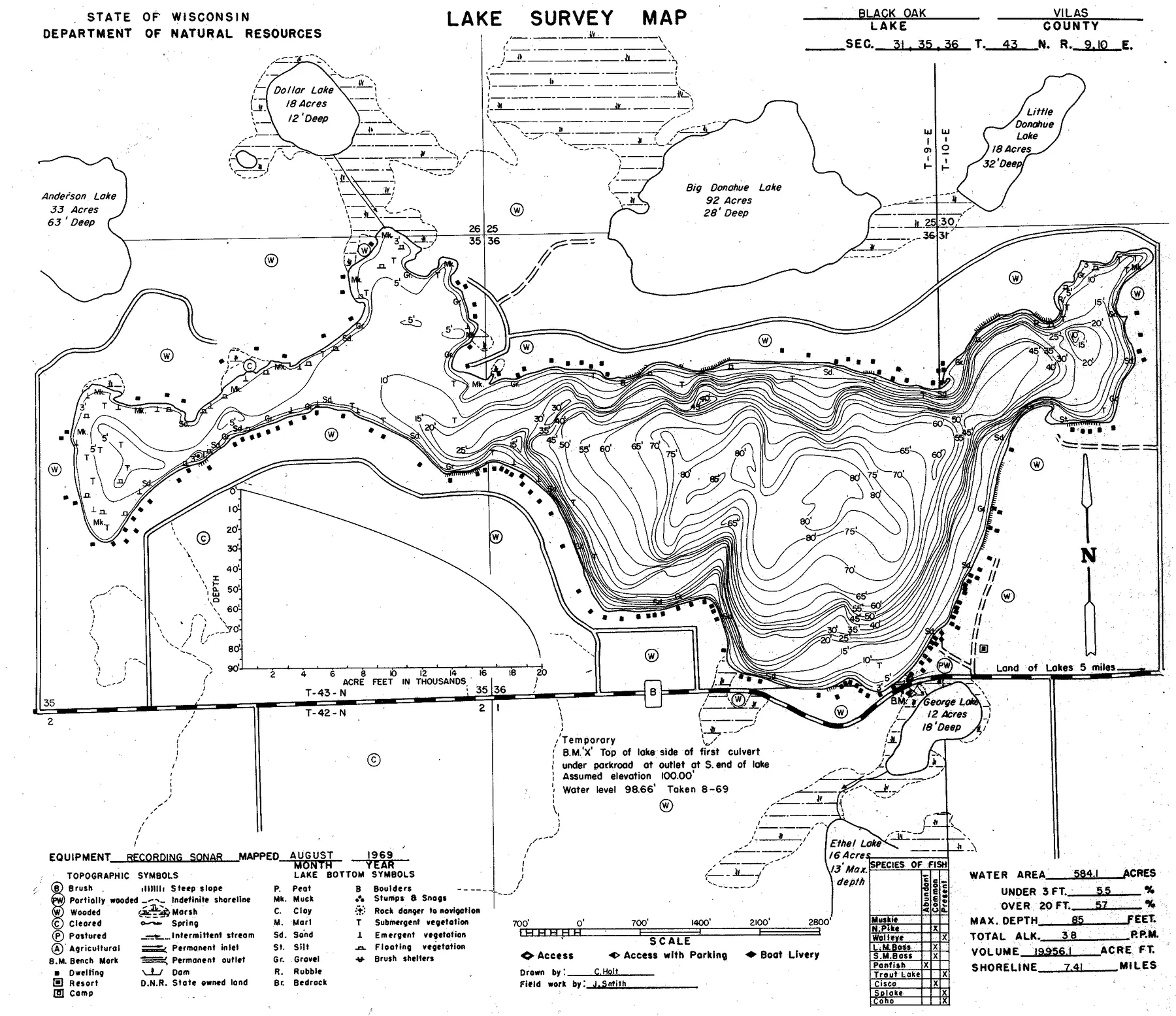 Black Oak Lake historical Wisconsin DNR depth map sheet 1