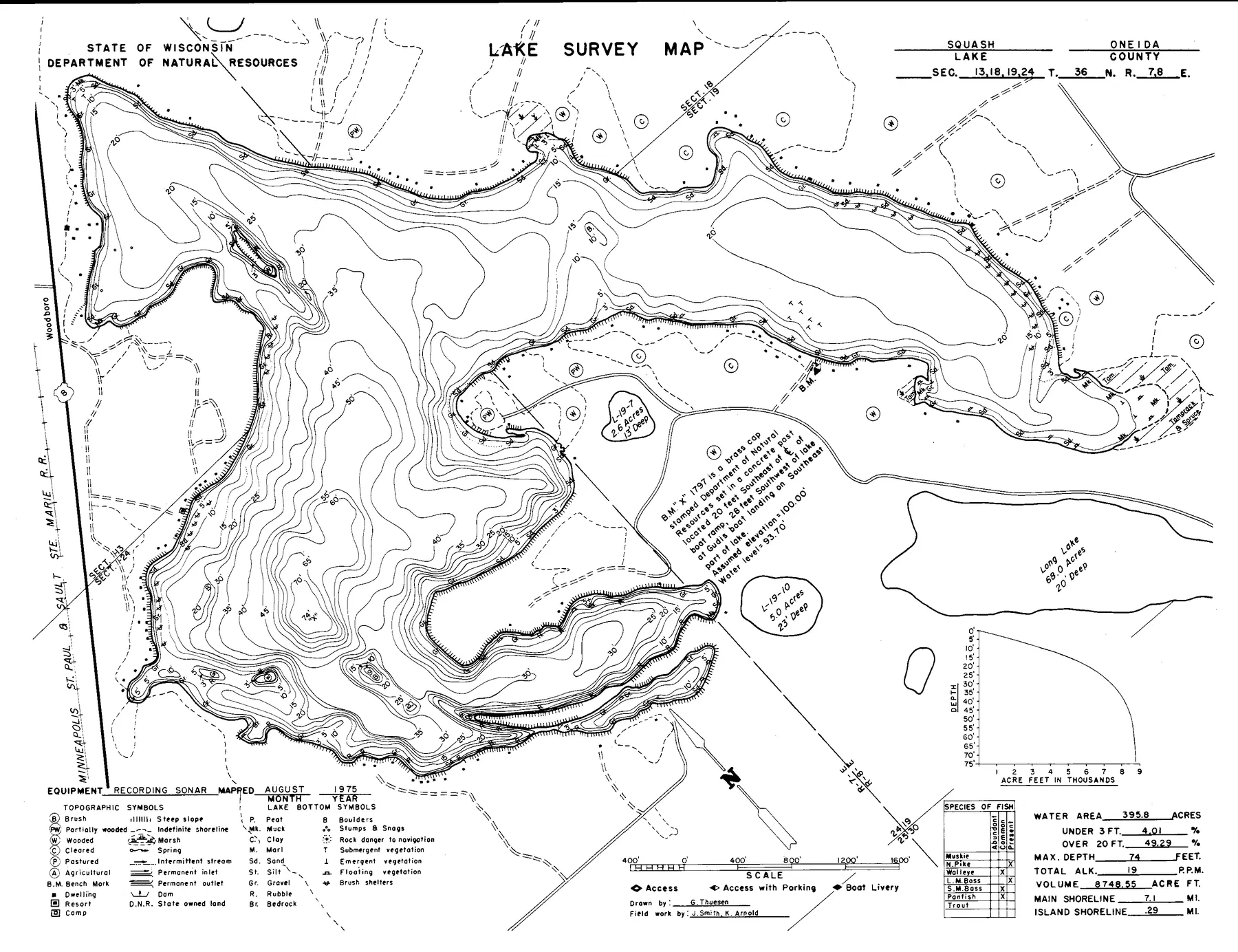 Squash Lake historical Wisconsin DNR depth map sheet 1