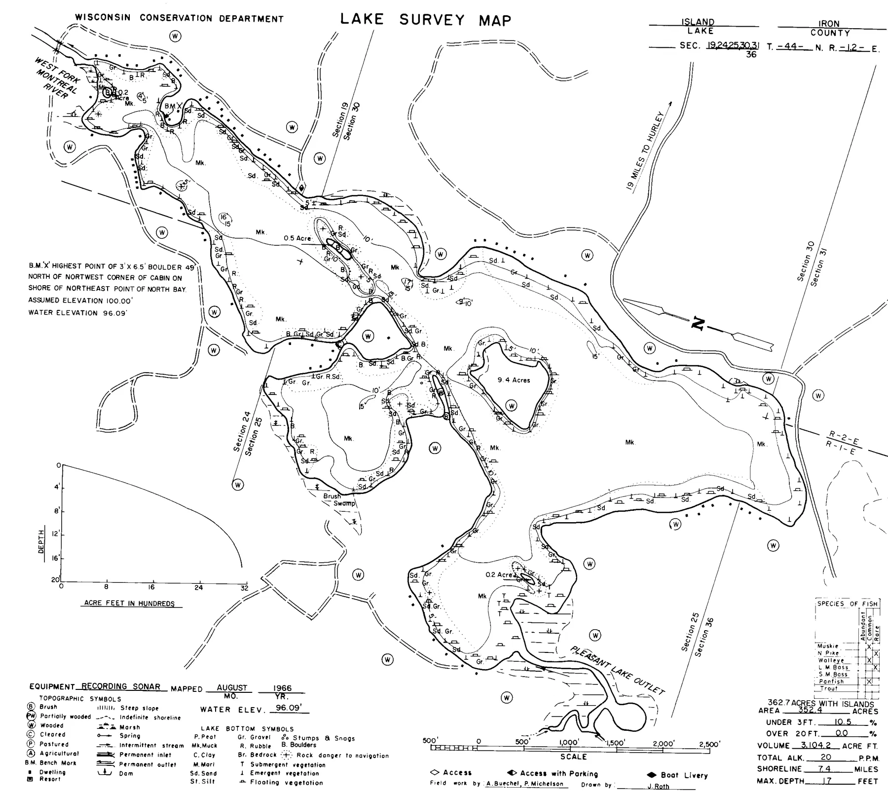 Island Lake historical Wisconsin DNR depth map sheet 1