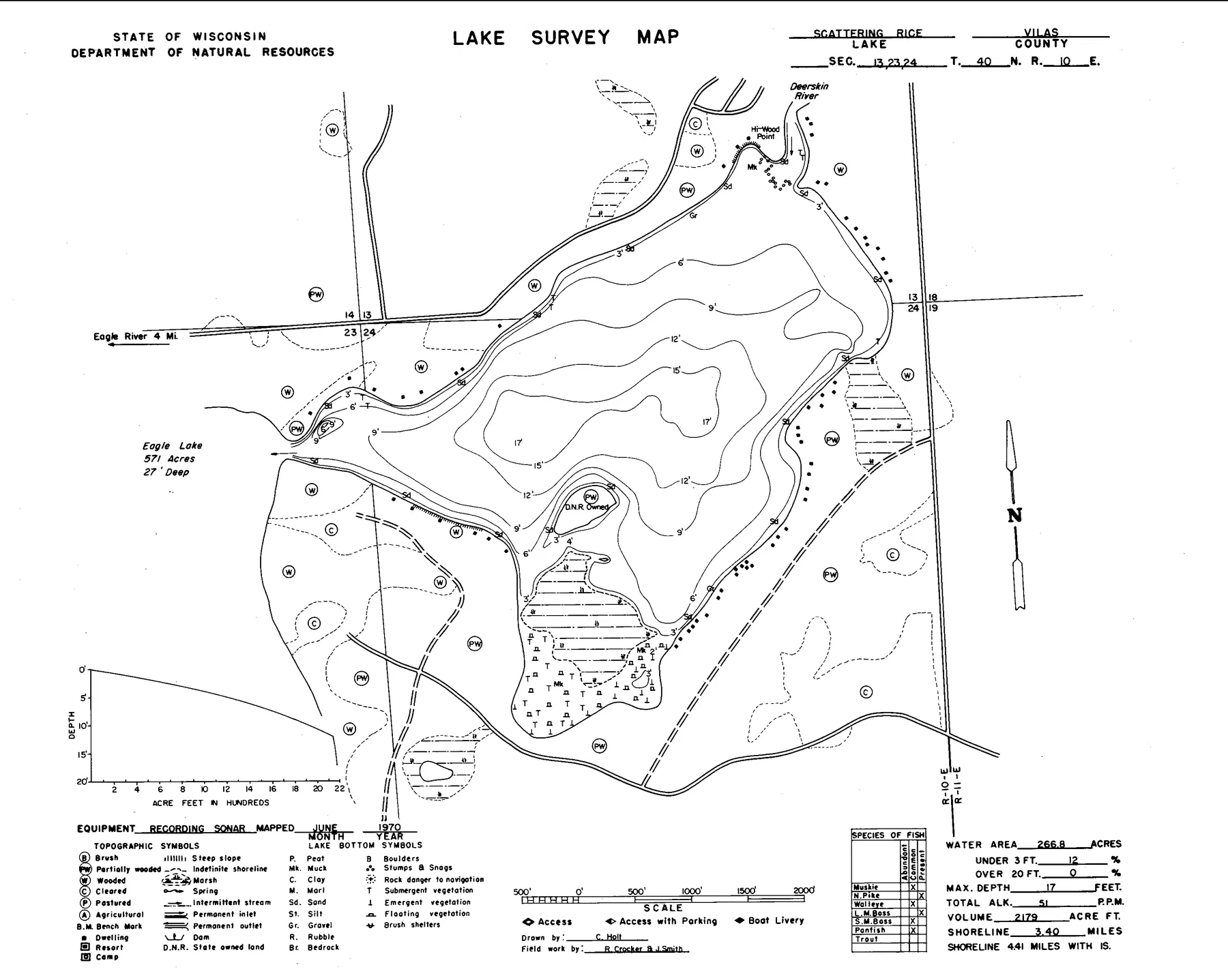 Scattering Rice Lake historical Wisconsin DNR depth map sheet 1