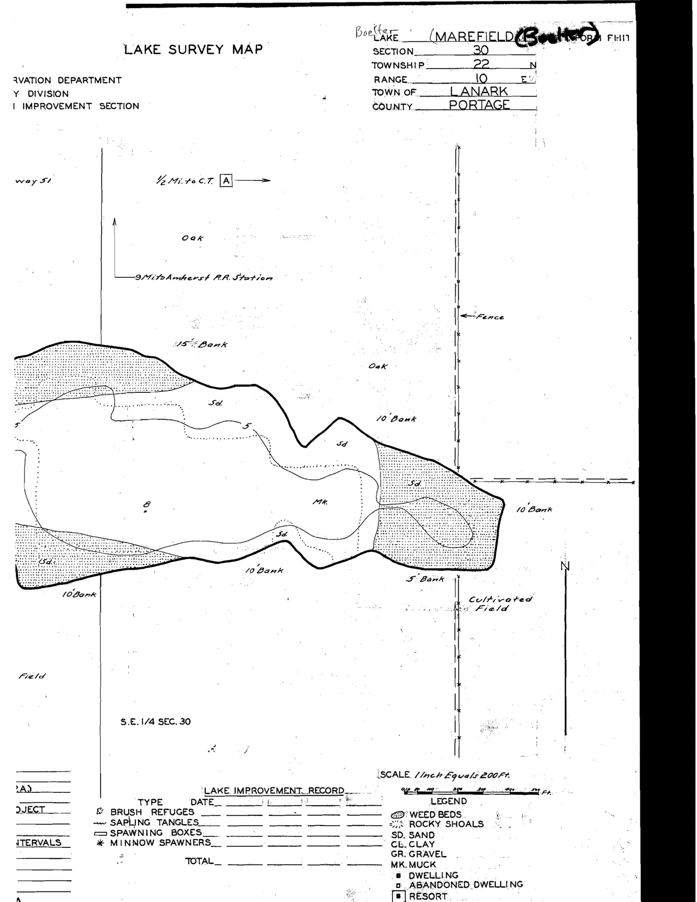 Boelter Lake historical Wisconsin DNR depth map sheet 1
