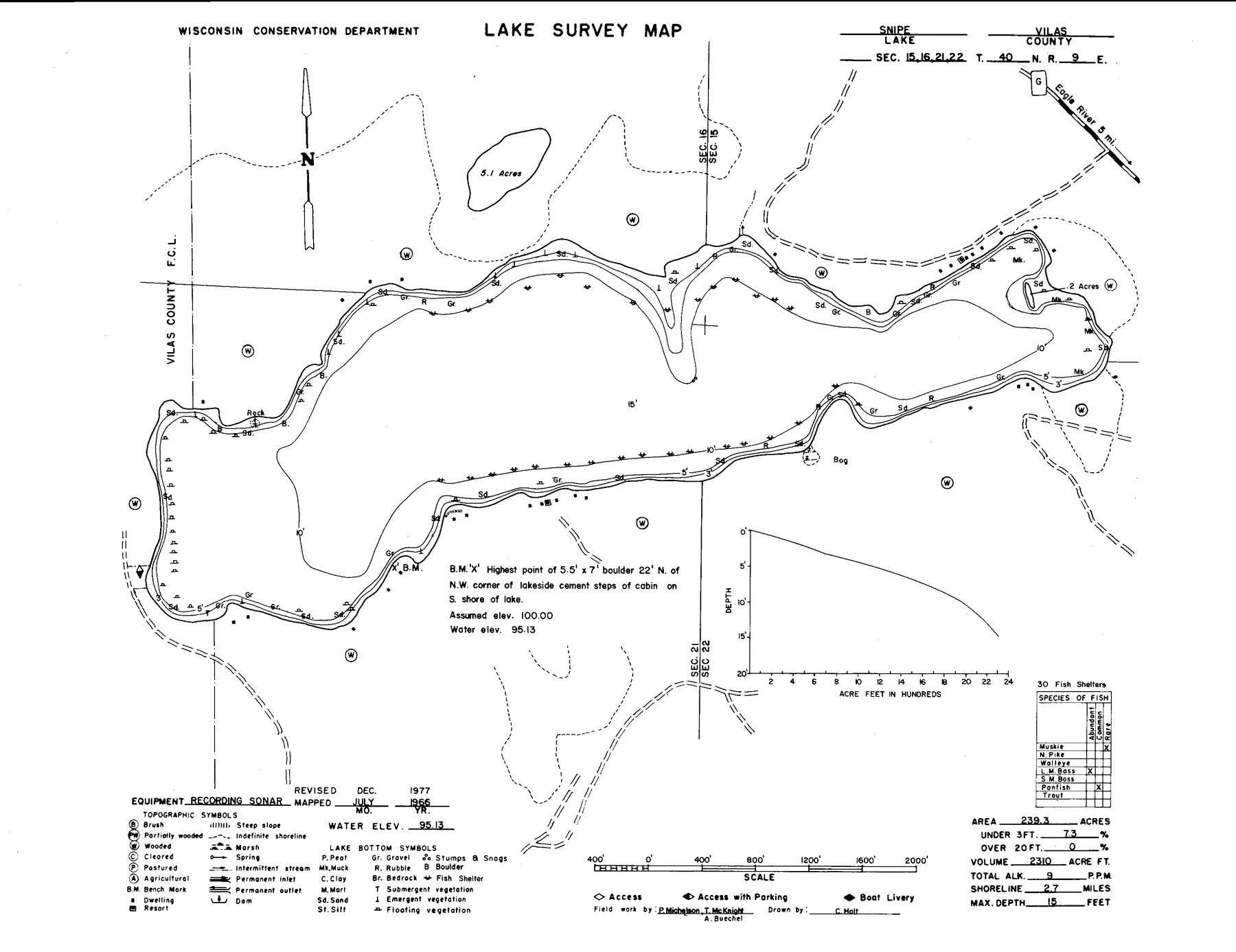 Snipe Lake historical Wisconsin DNR depth map sheet 1