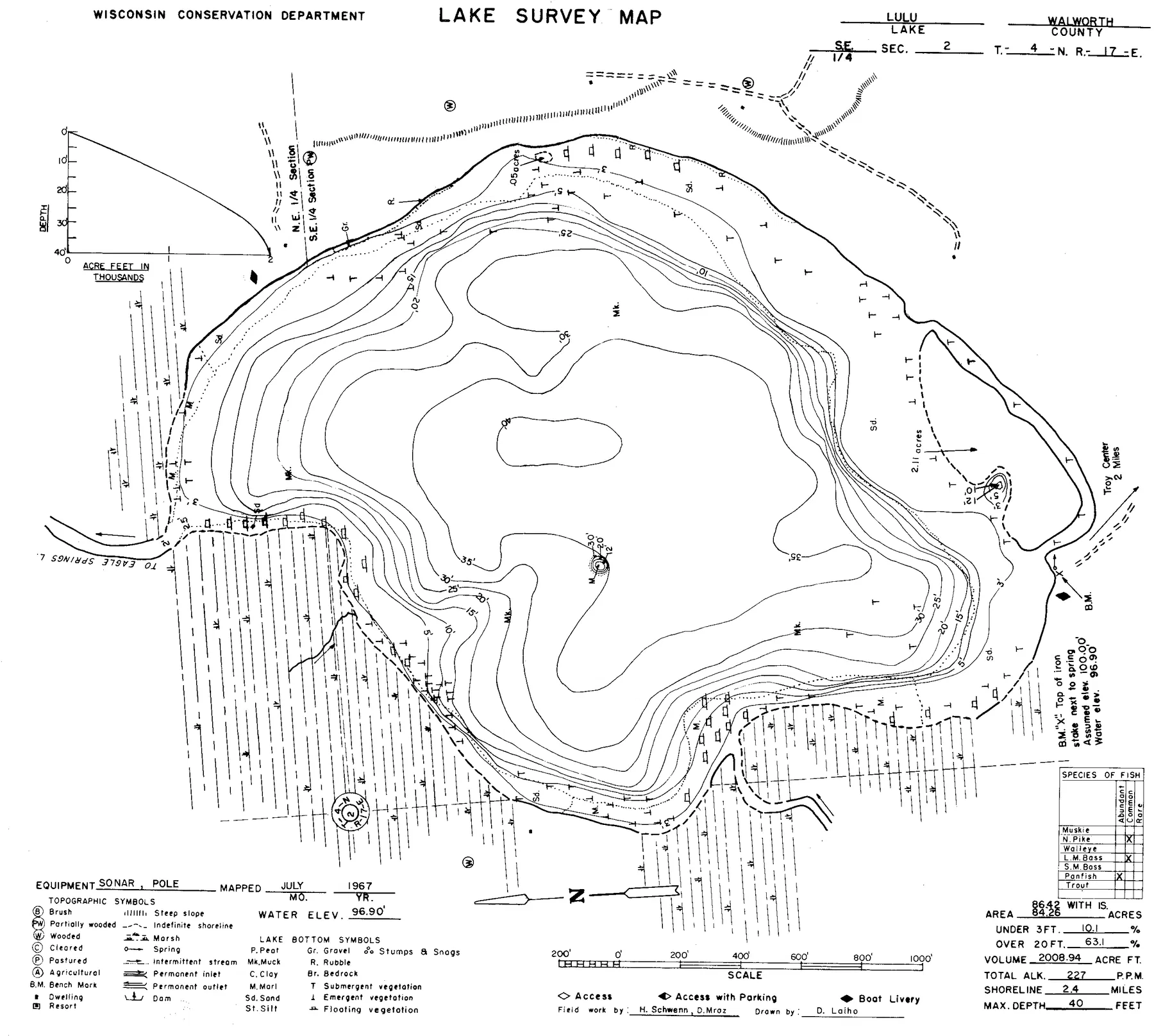 Lulu Lake historical Wisconsin DNR depth map sheet 1