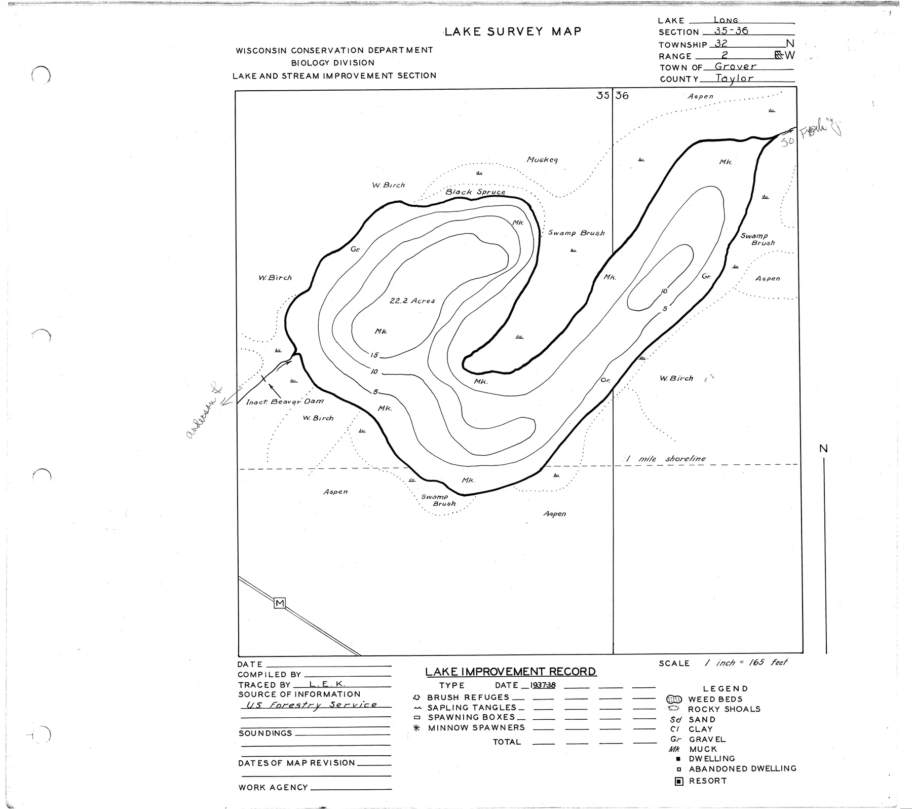 Mud Lake historical Wisconsin DNR depth map sheet 1