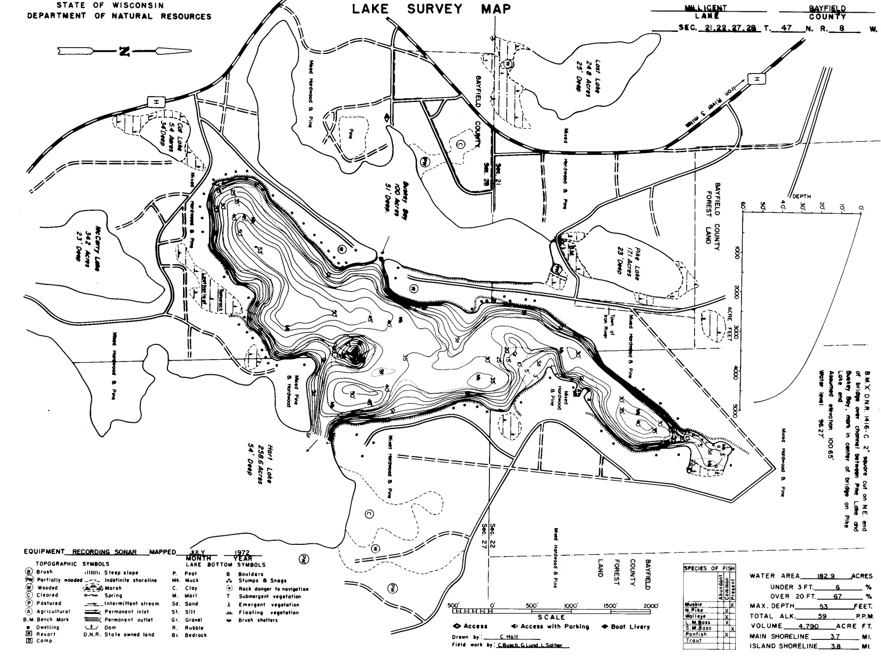 Lake Millicent historical Wisconsin DNR depth map sheet 1