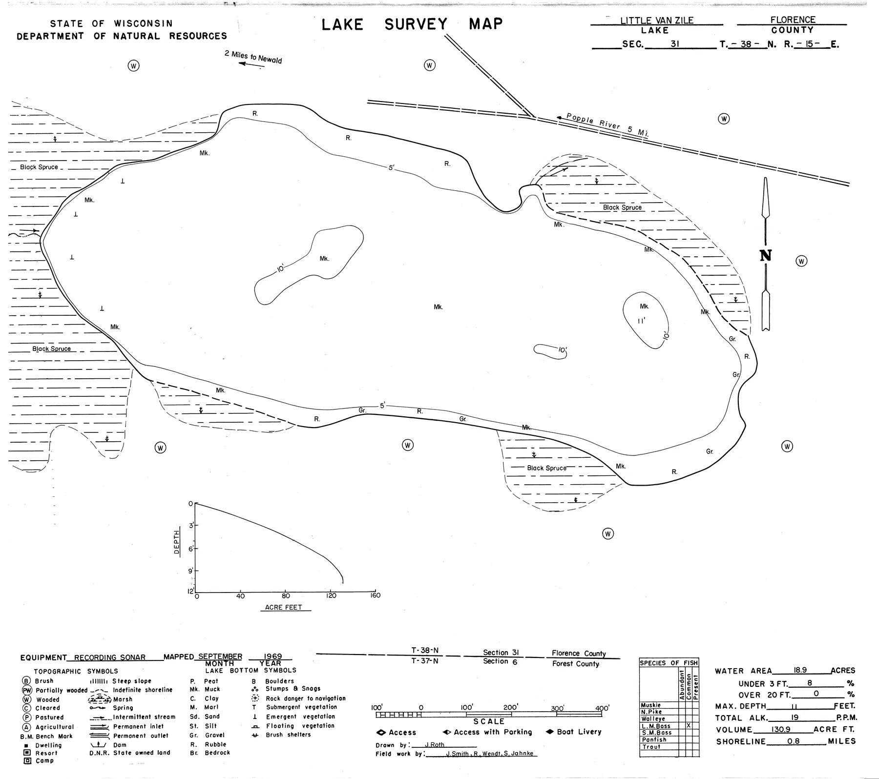 Little Van Zile Lake historical Wisconsin DNR depth map sheet 1