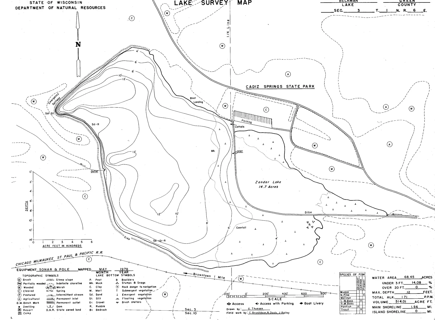 Beckman Lake historical Wisconsin DNR depth map sheet 1