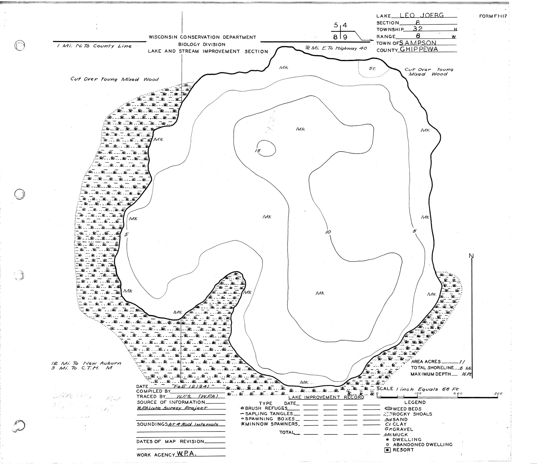 Leo Joerg Lake historical Wisconsin DNR depth map sheet 1