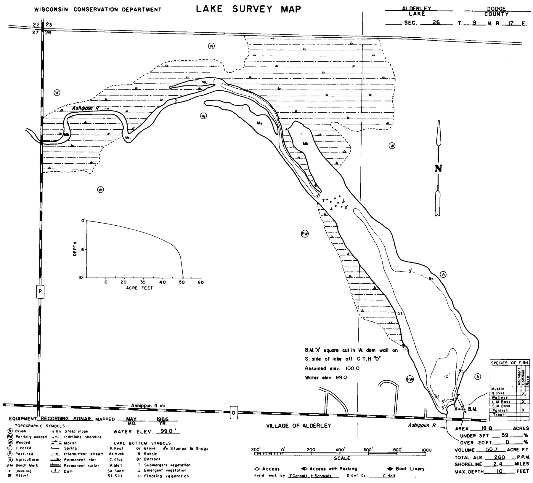 Alderley Millpond historical Wisconsin DNR depth map sheet 1