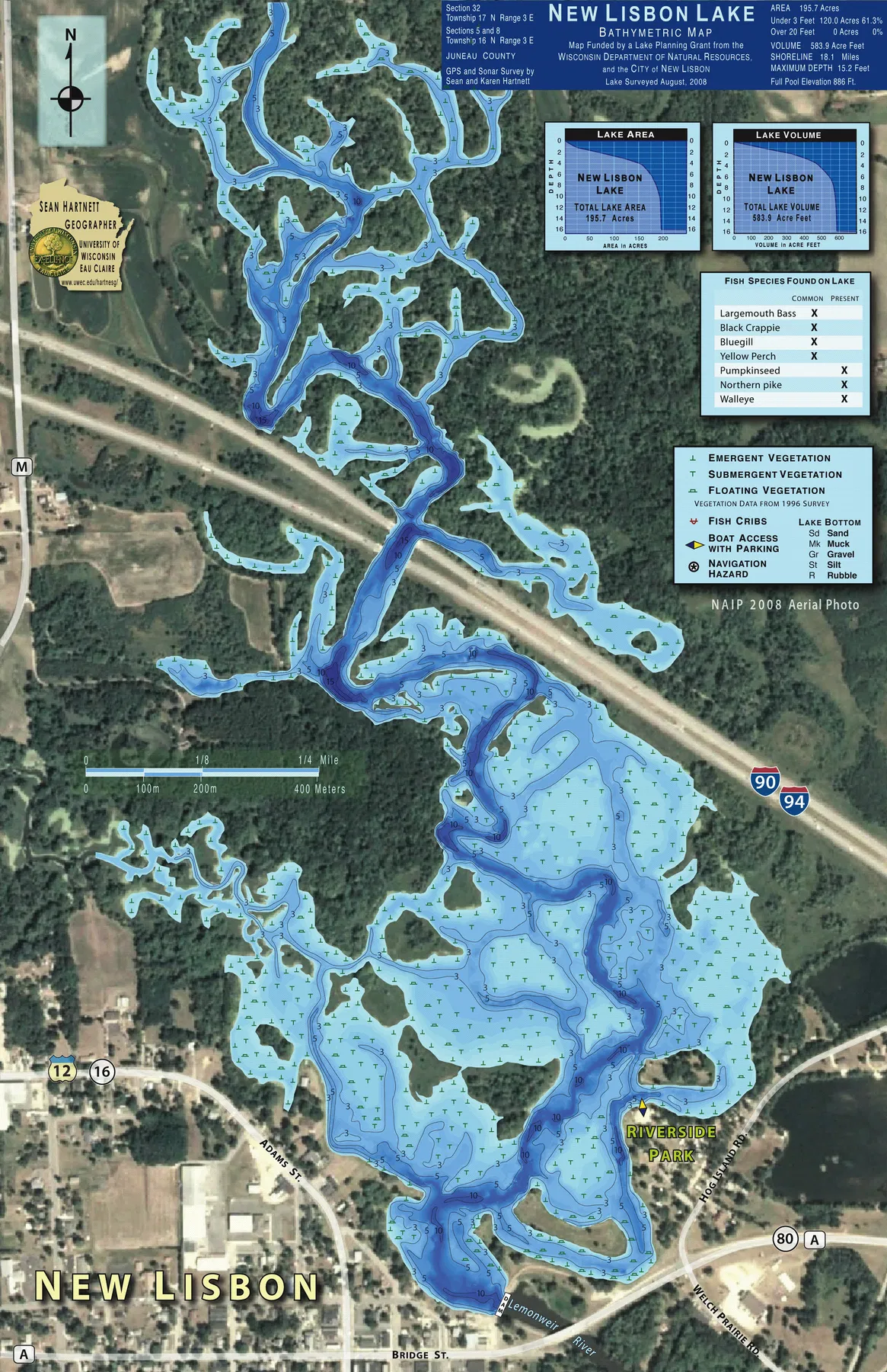 New Lisbon Lake historical Wisconsin DNR depth map sheet 1