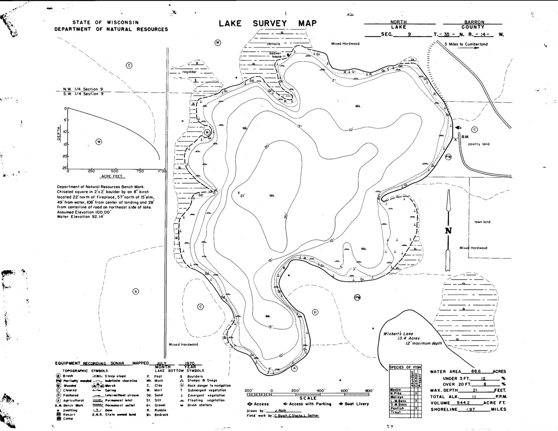 North Lake historical Wisconsin DNR depth map sheet 1