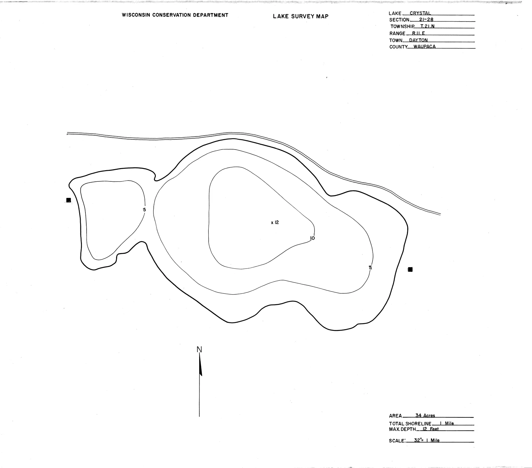 Crystal Lake historical Wisconsin DNR depth map sheet 1