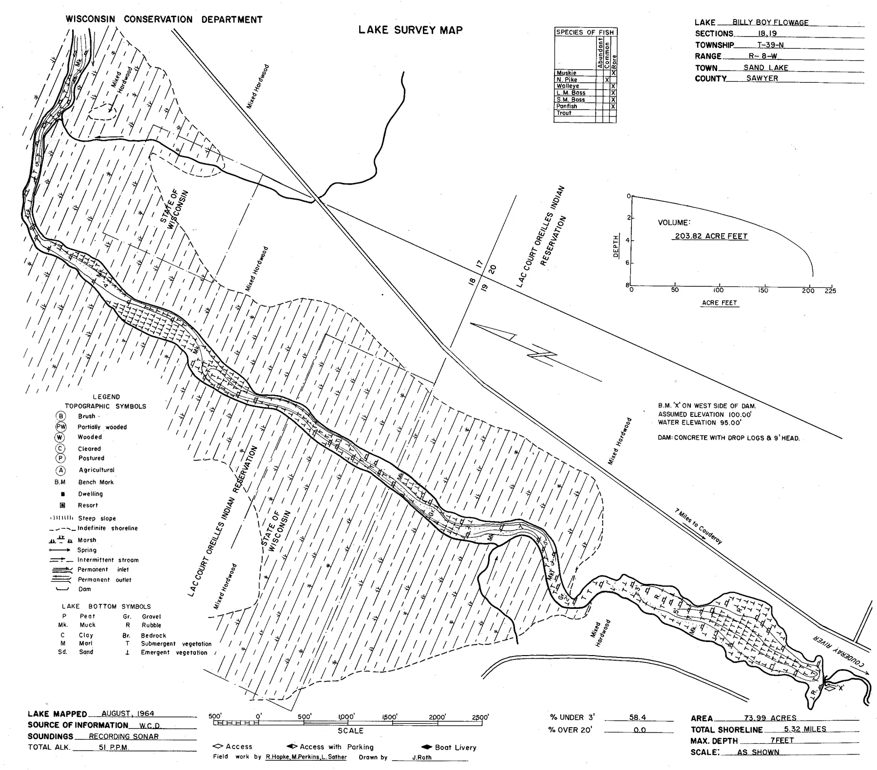 Billy Boy Flowage historical Wisconsin DNR depth map sheet 1