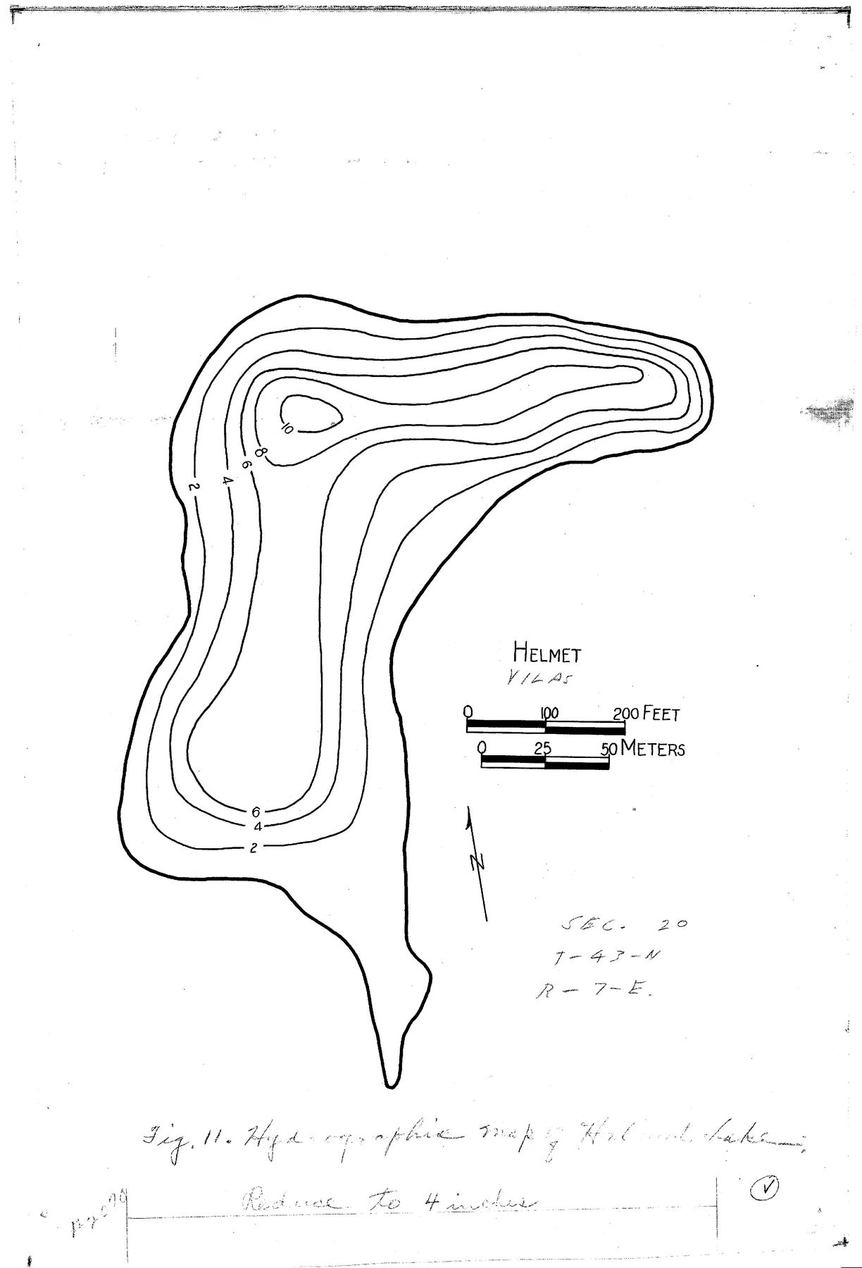 Helmet Lake historical Wisconsin DNR depth map sheet 1
