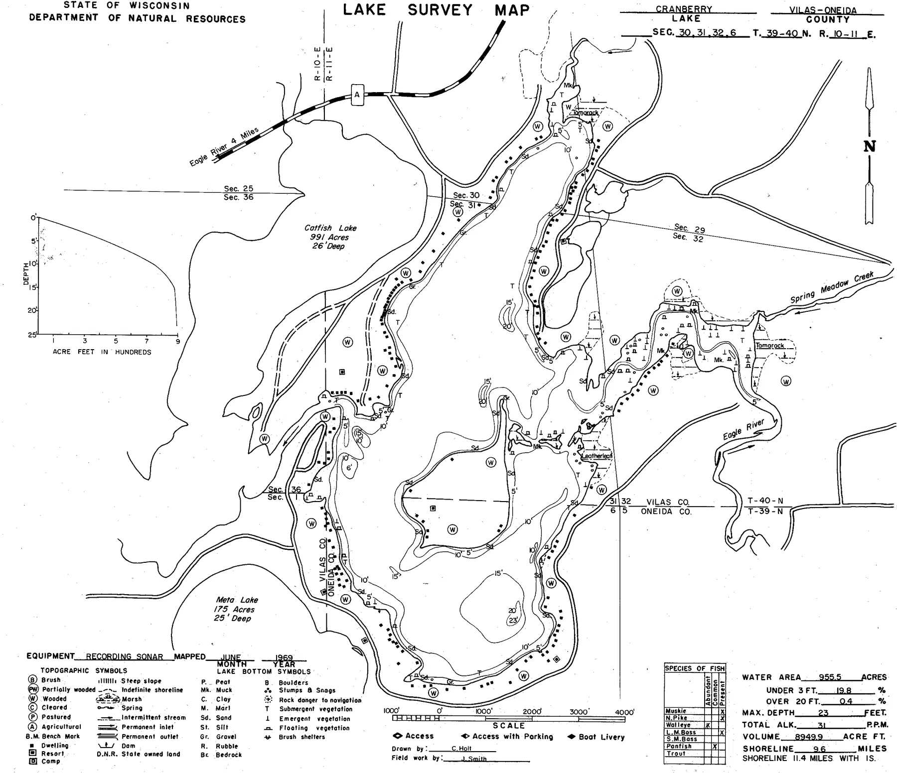 Cranberry Lake historical Wisconsin DNR depth map sheet 1