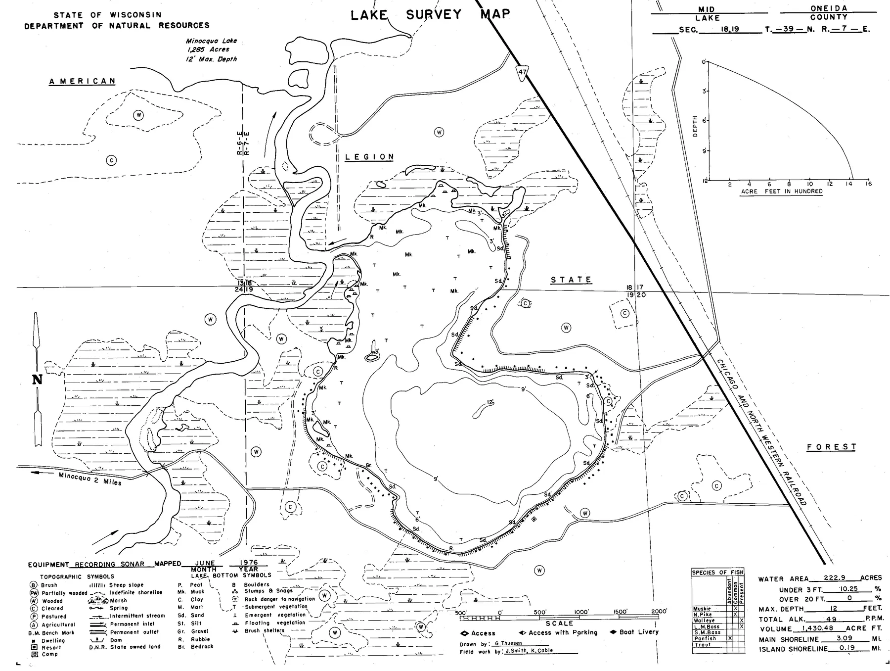 Mid Lake historical Wisconsin DNR depth map sheet 1