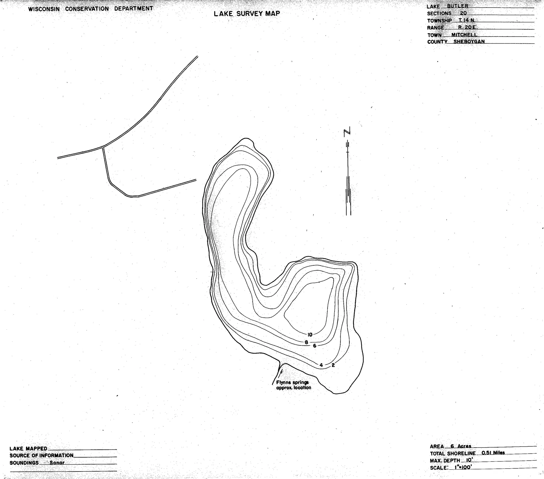 Butler Lake historical Wisconsin DNR depth map sheet 1