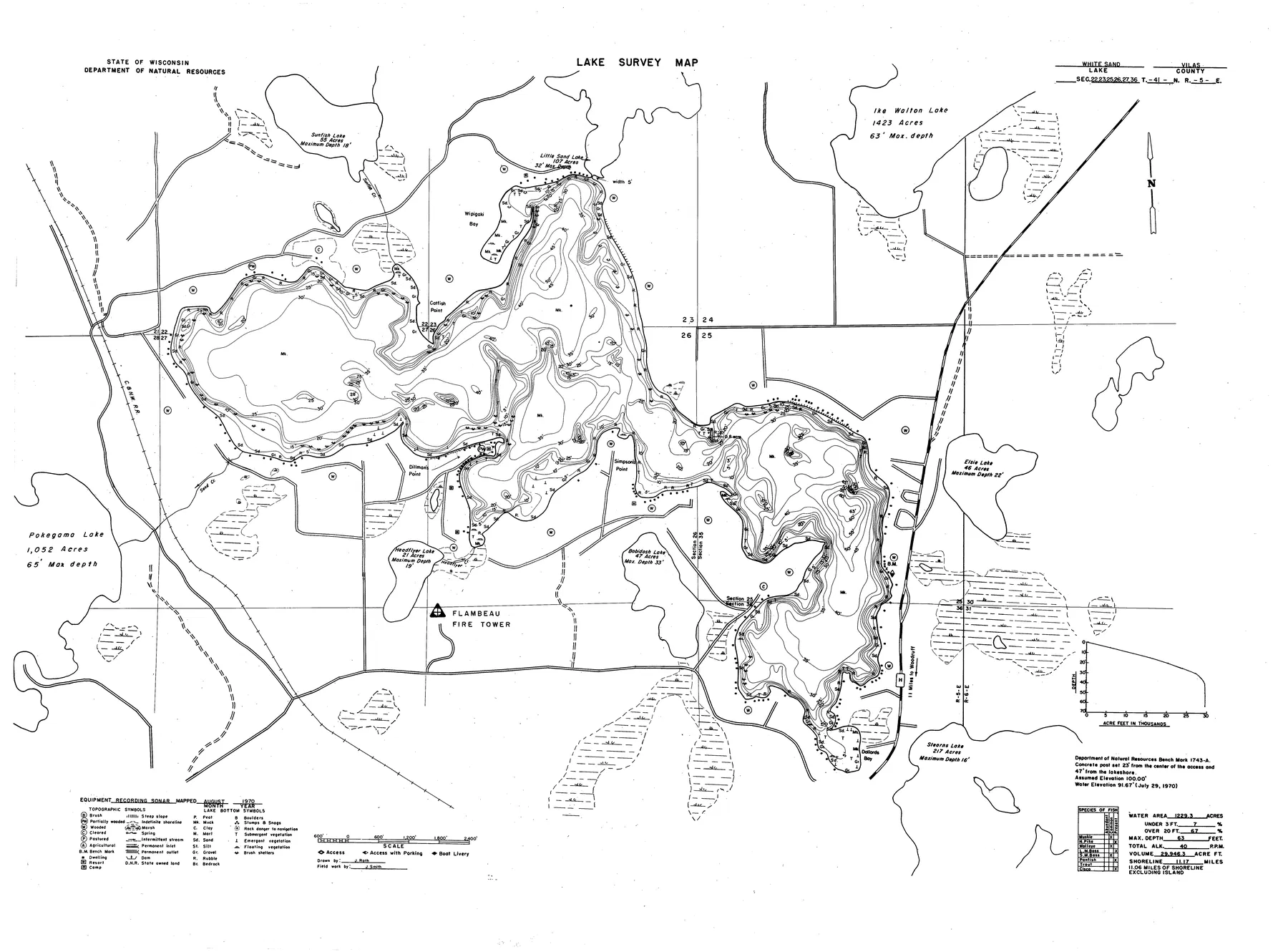 White Sand Lake historical Wisconsin DNR depth map sheet 1