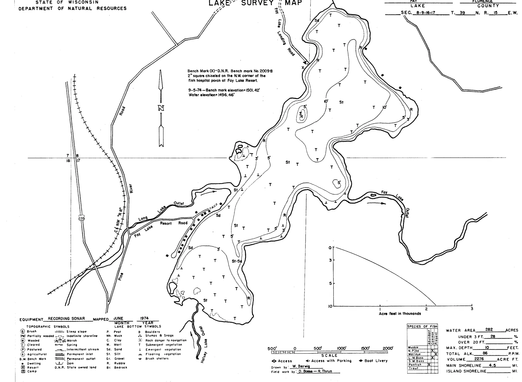 Fay Lake historical Wisconsin DNR depth map sheet 1