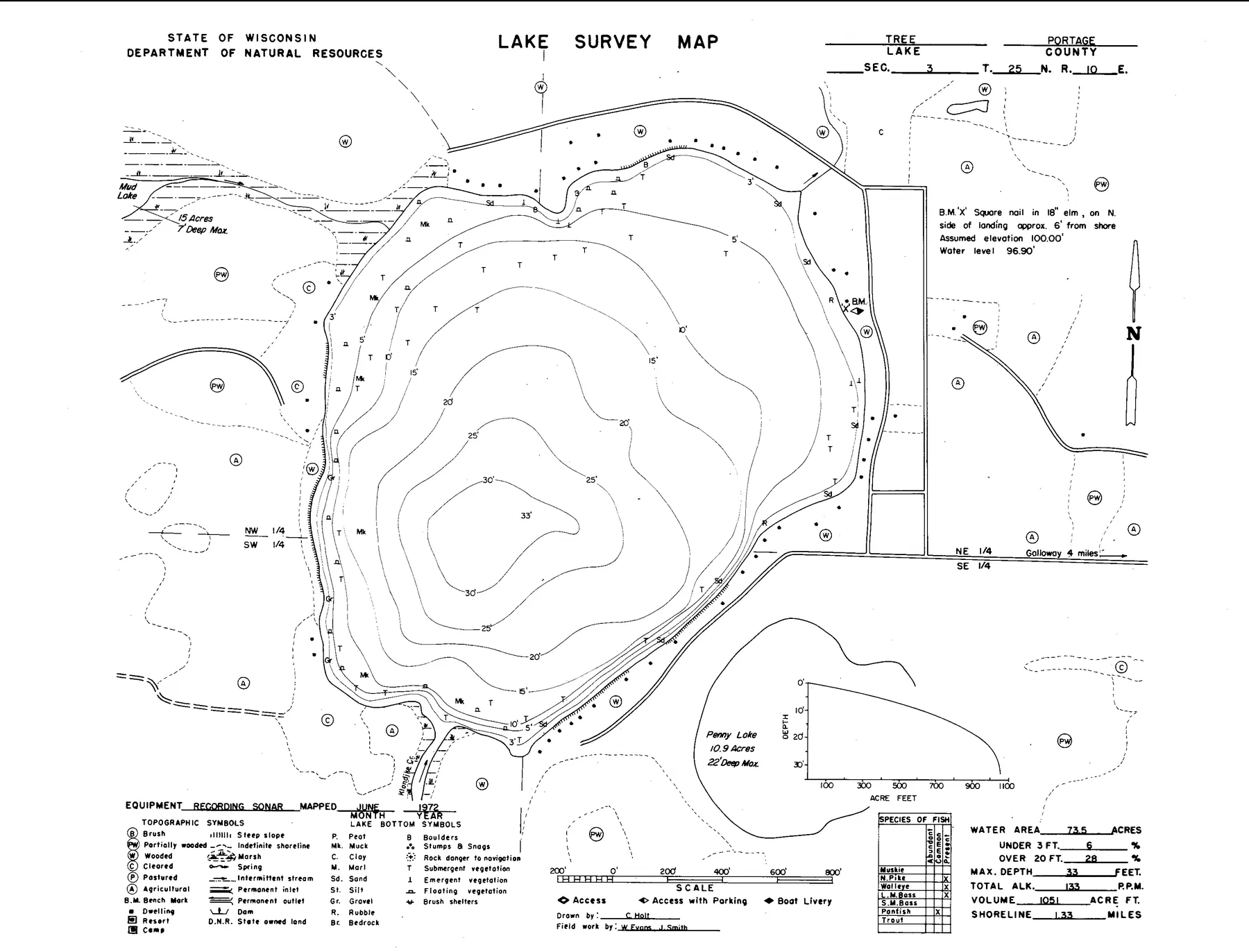 Tree Lake historical Wisconsin DNR depth map sheet 1