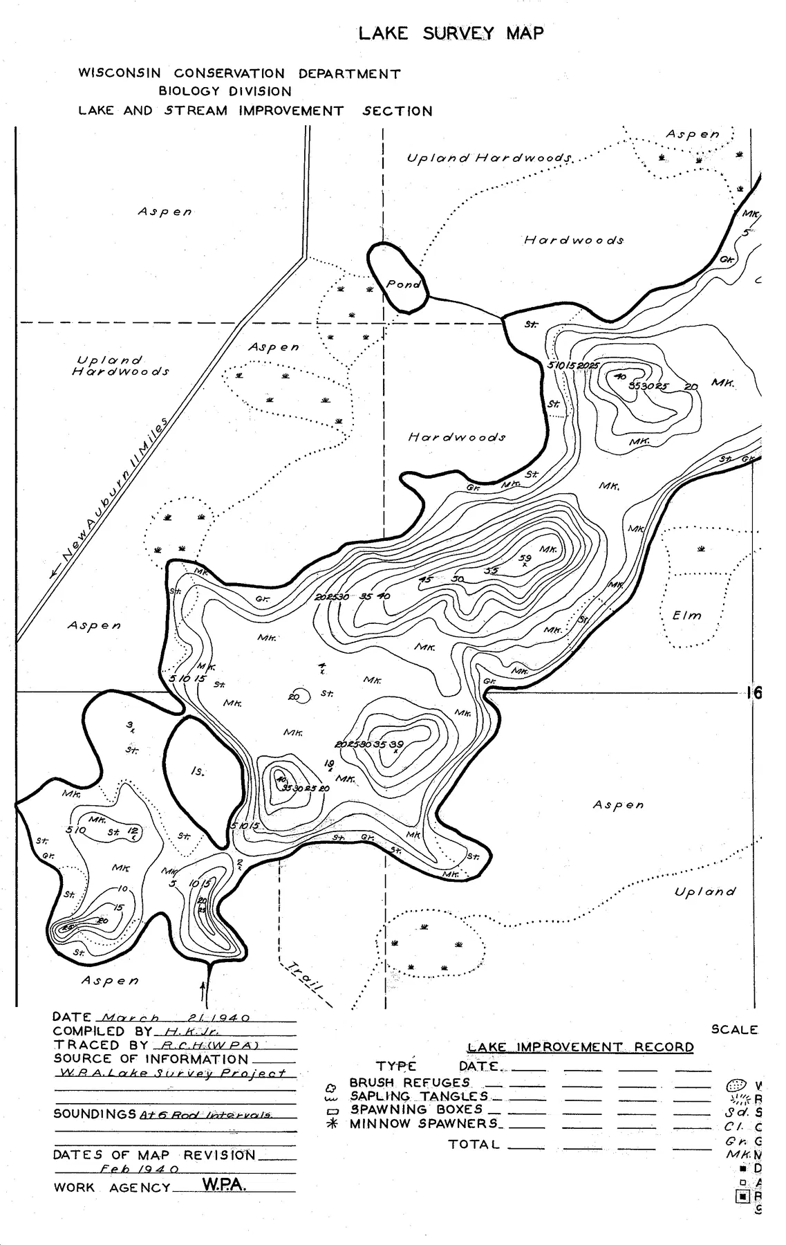 Henneman Lake historical Wisconsin DNR depth map sheet 3