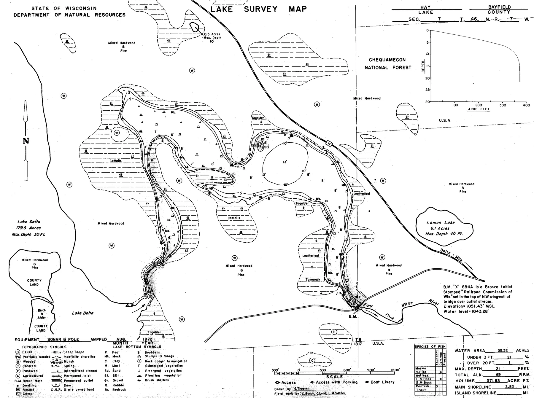 Hay Lake historical Wisconsin DNR depth map sheet 1