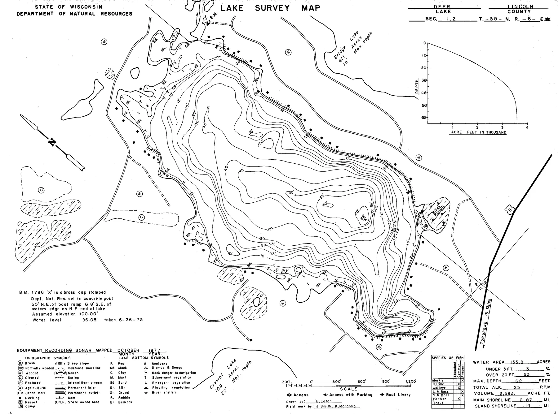 Deer Lake historical Wisconsin DNR depth map sheet 1