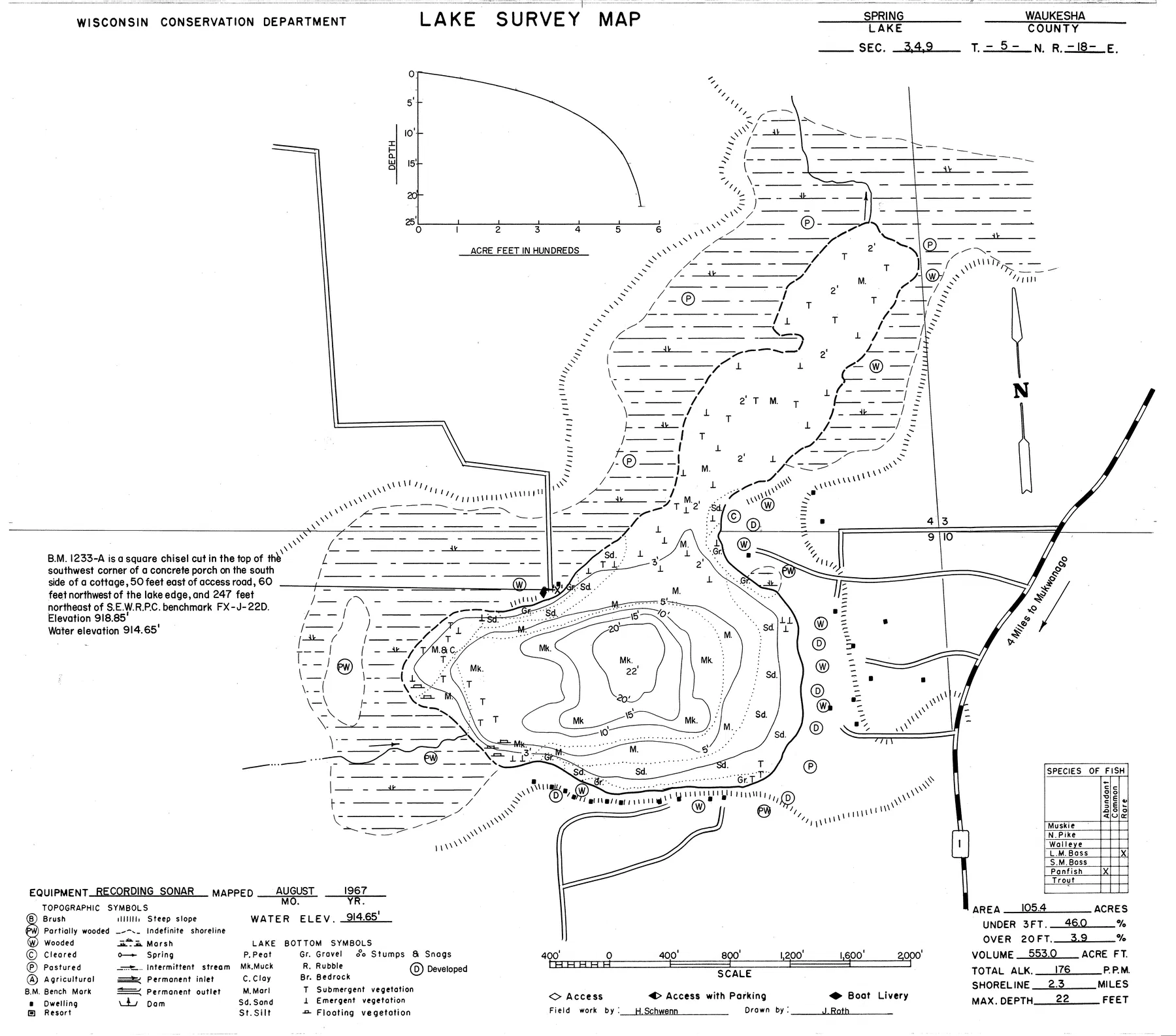 Spring Lake historical Wisconsin DNR depth map sheet 1