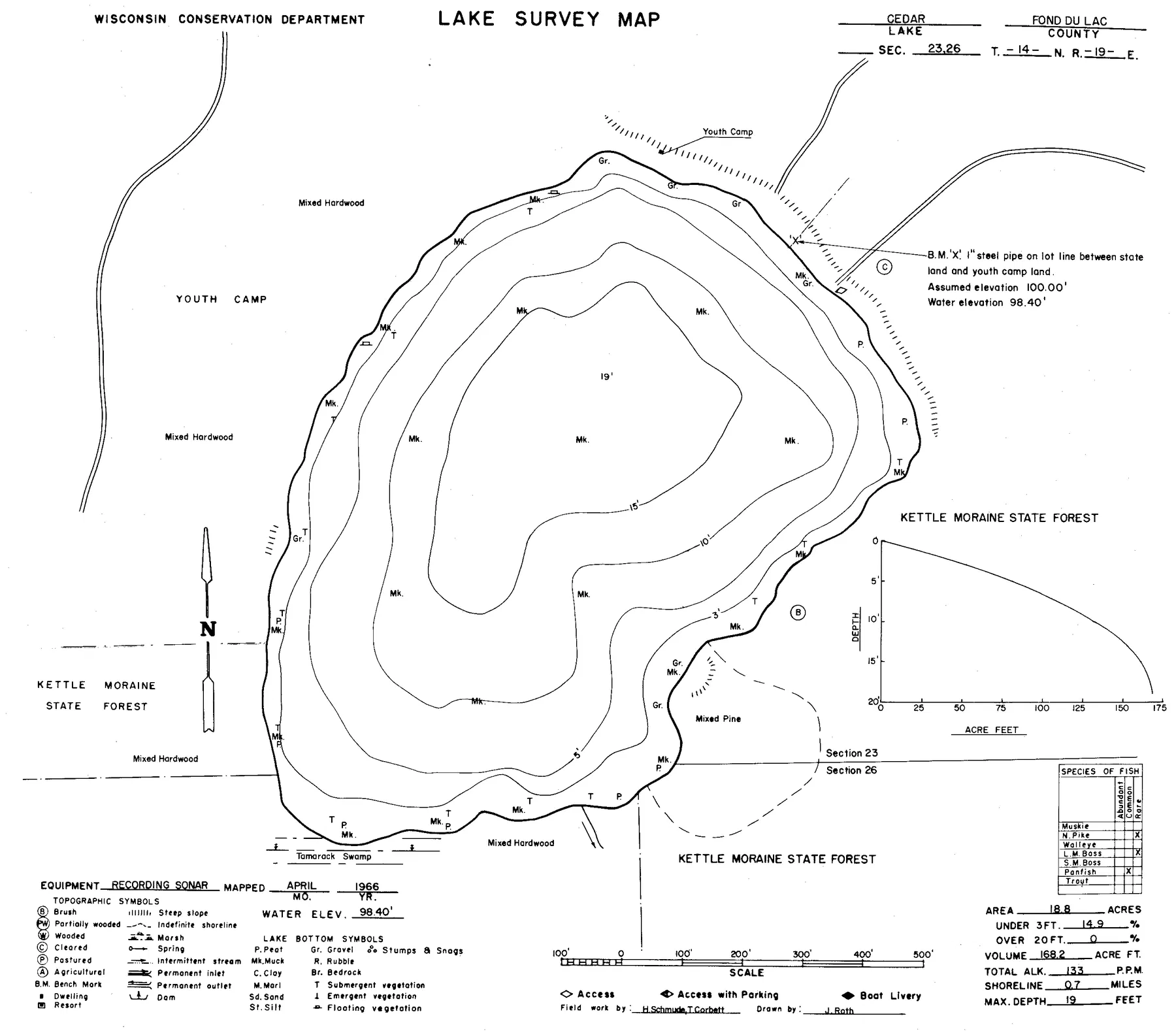 Cedar Lake historical Wisconsin DNR depth map sheet 1