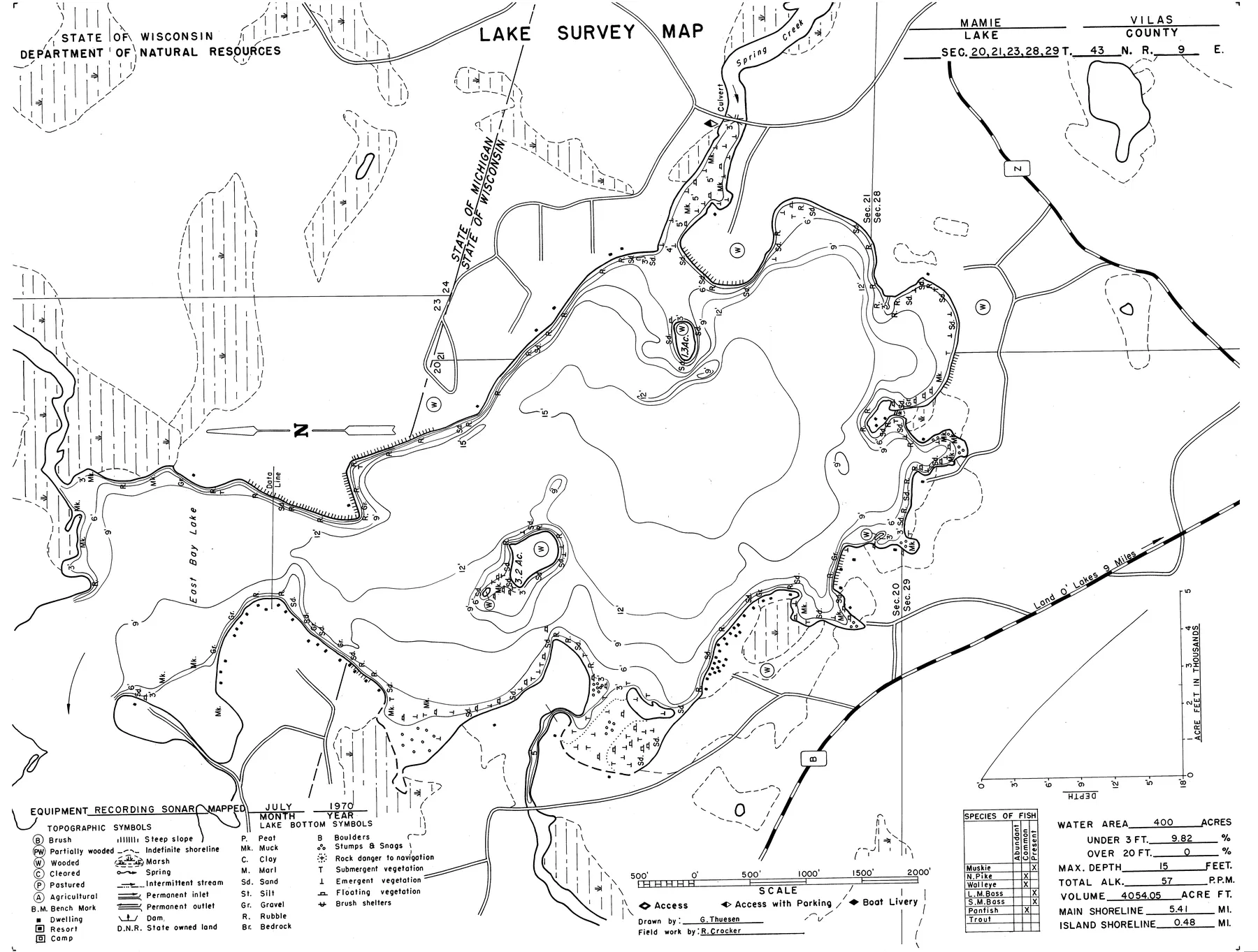 Mamie Lake historical Wisconsin DNR depth map sheet 1