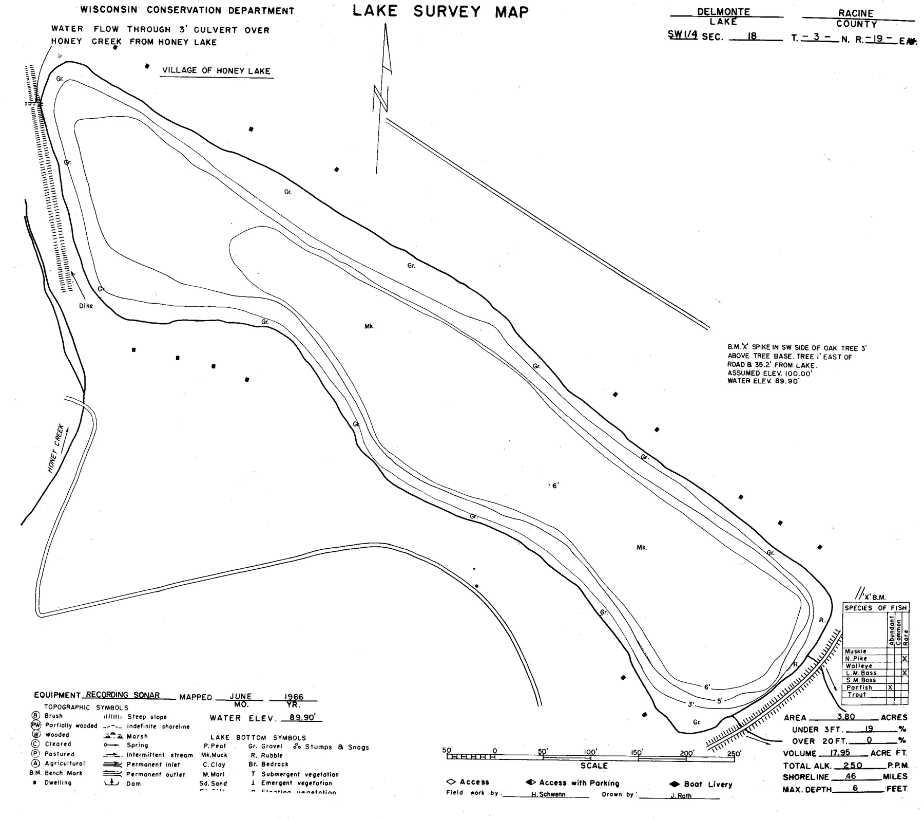 Delmonte Lake historical Wisconsin DNR depth map sheet 1