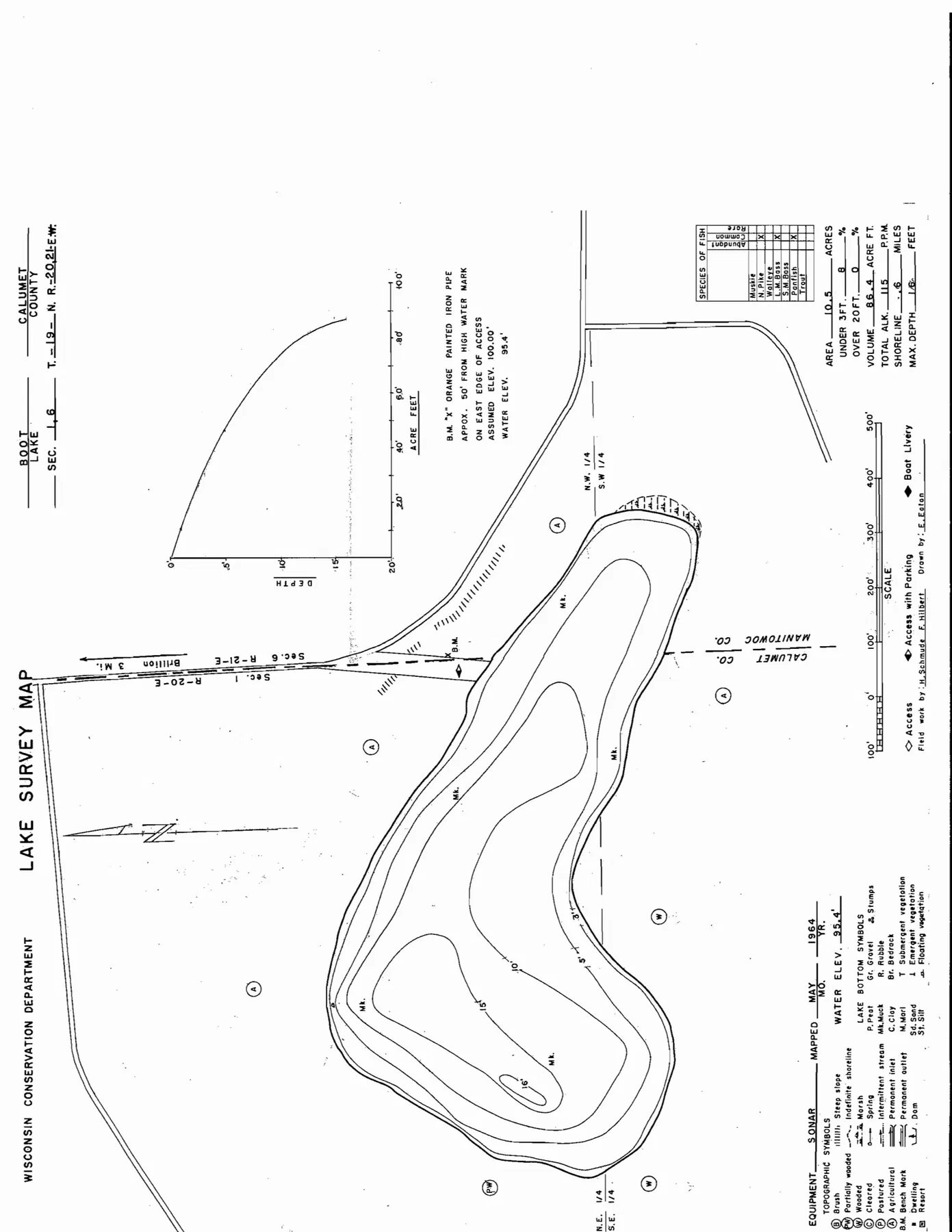Boot Lake historical Wisconsin DNR depth map sheet 1